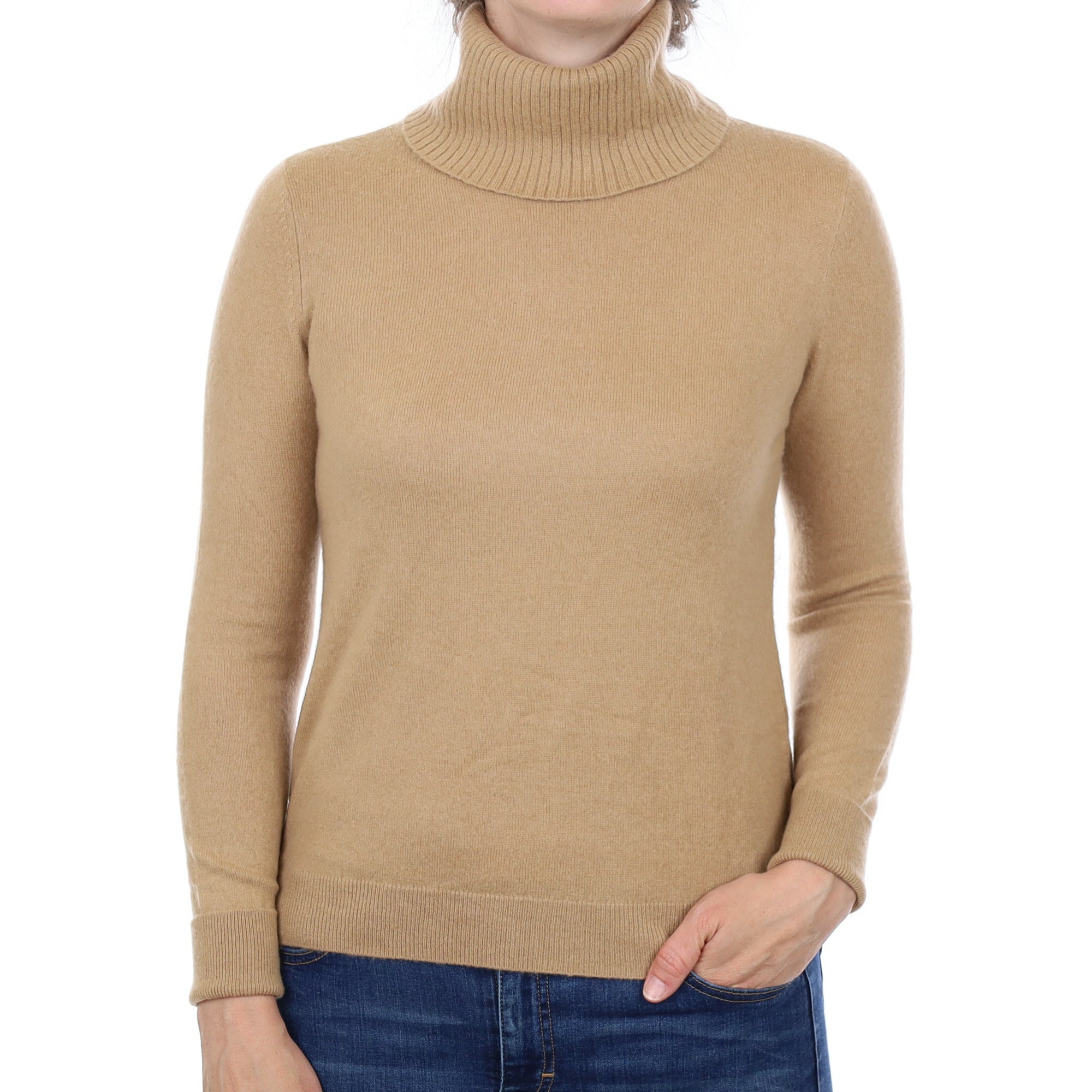 Camel Brown Cashmere Polo Neck Jumper Small