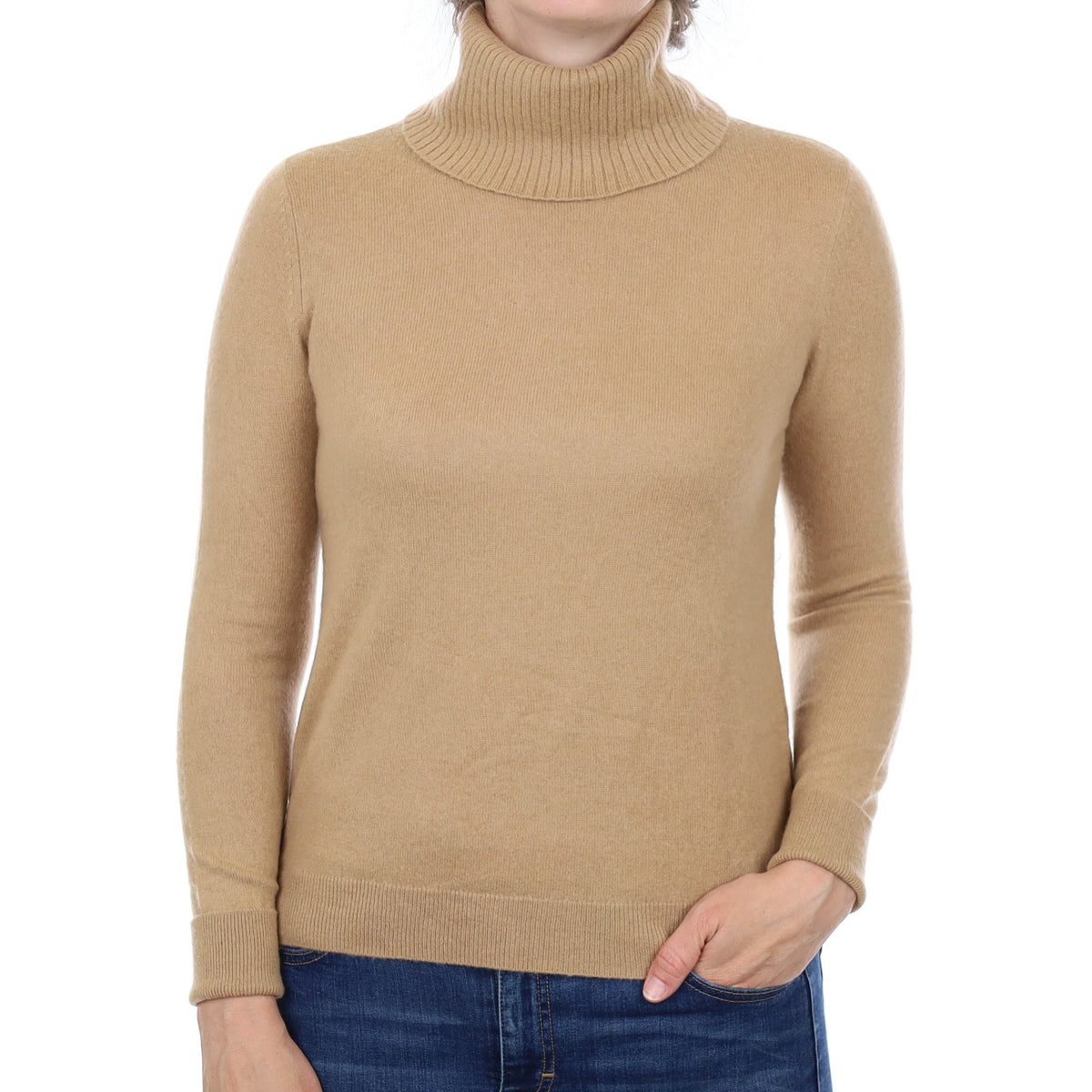 Camel Brown Cashmere Polo Neck Jumper Small