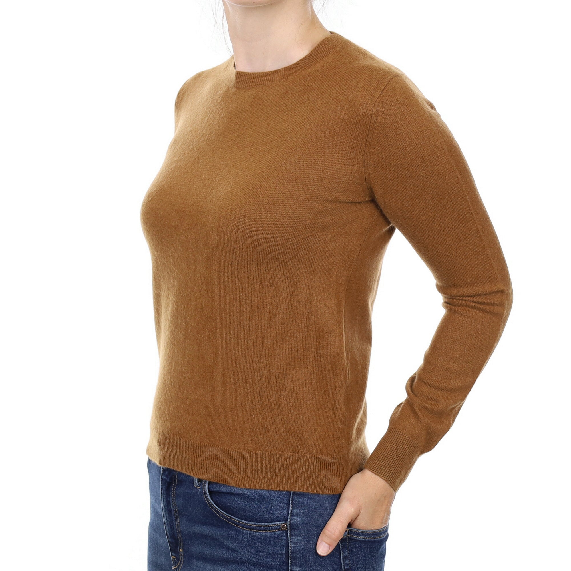 Chestnut Brown Cashmere Crew Neck Jumper Small