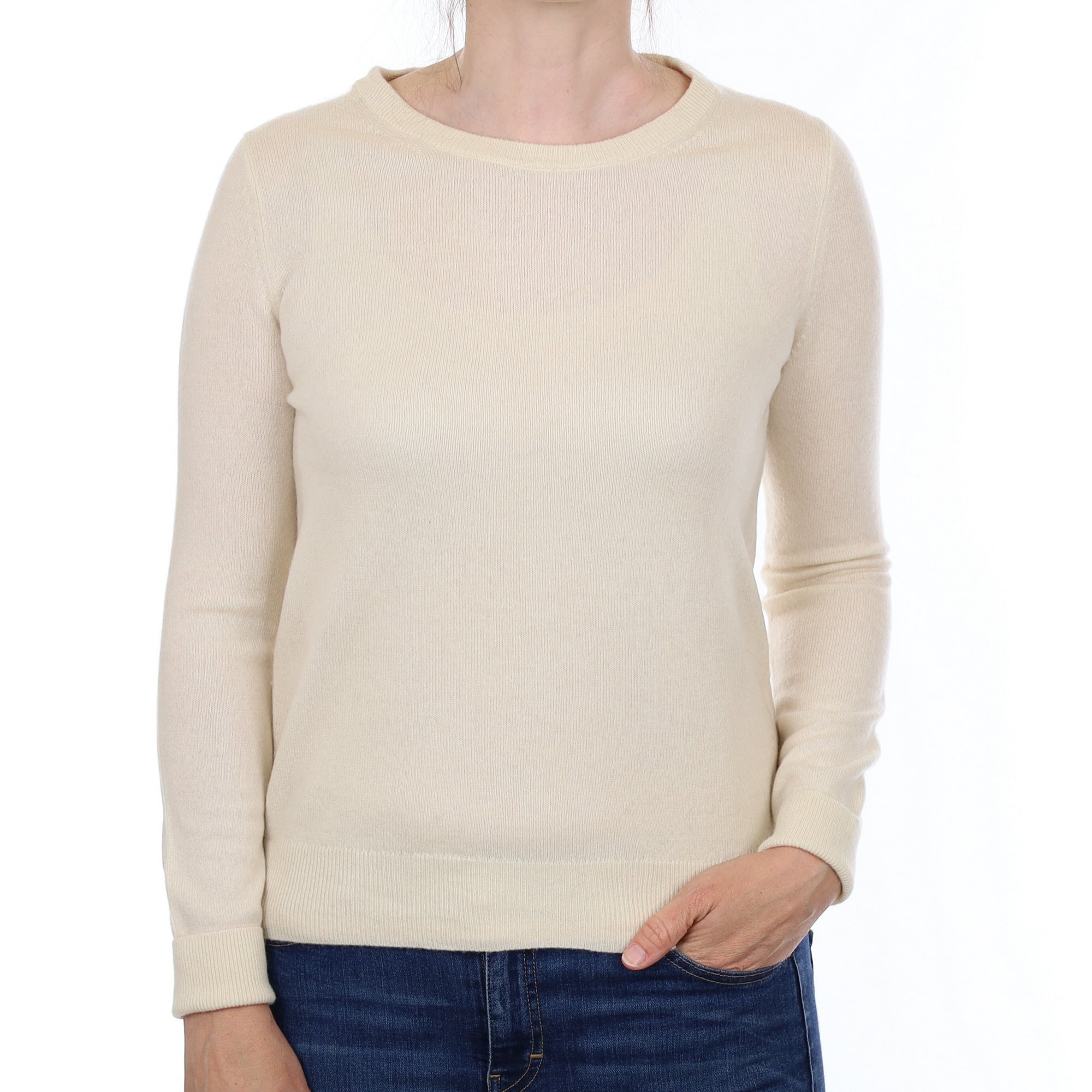 Vanilla Cream Cashmere Crew Neck Jumper Small