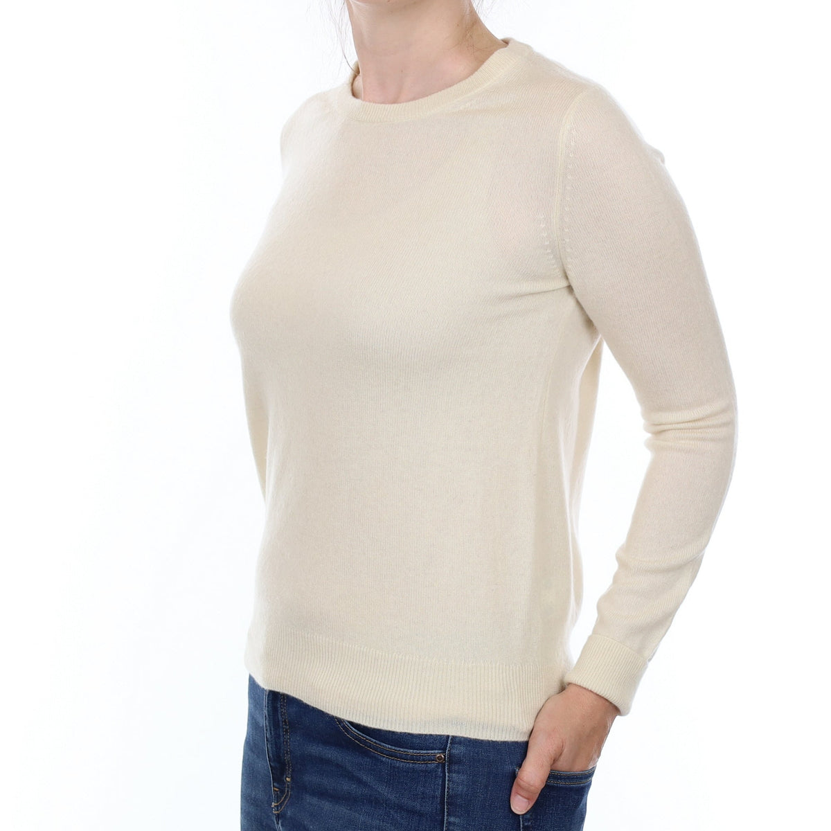 Vanilla Cream Cashmere Crew Neck Jumper Small