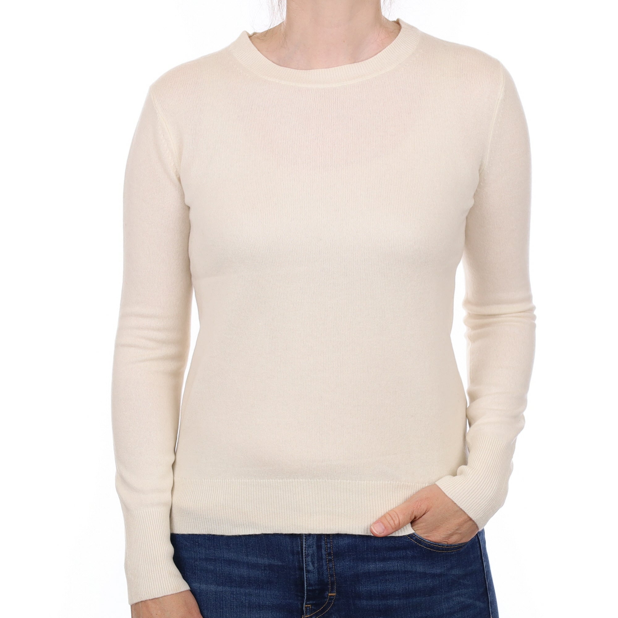 Warm White Cashmere Crew Neck Jumper Small