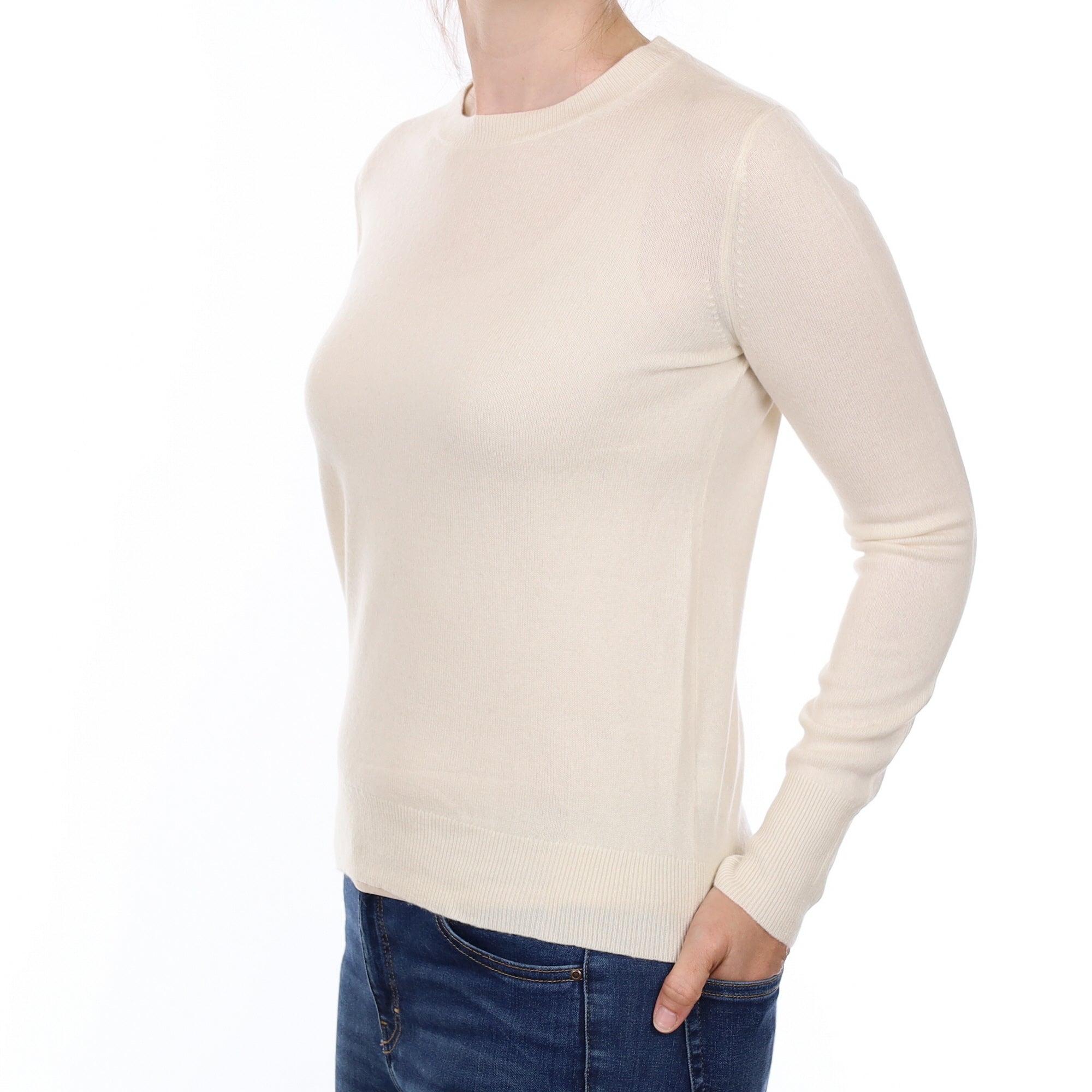Warm White Cashmere Crew Neck Jumper Small