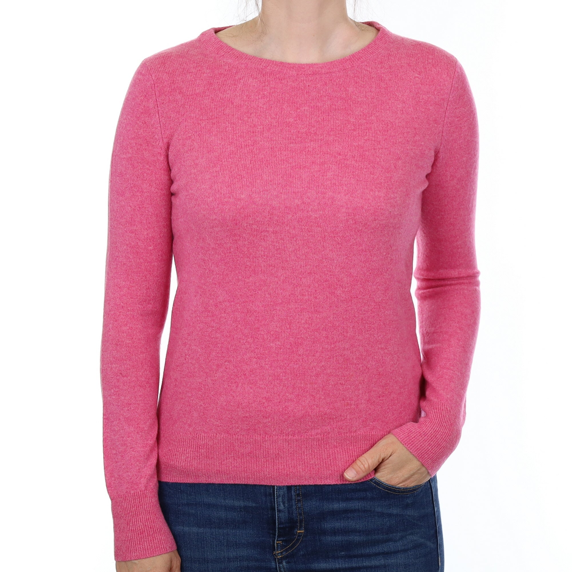 Raspberry Pink Marl Cashmere Crew Neck Jumper Small