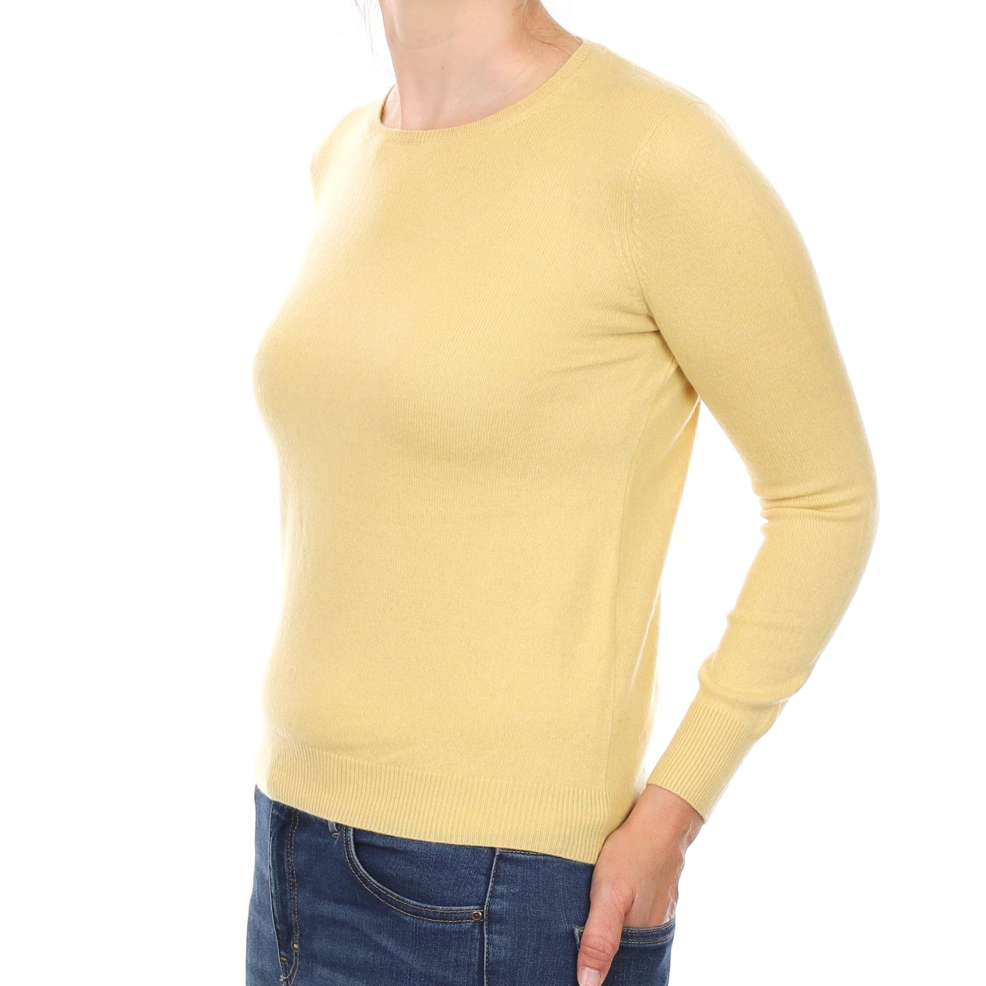 Custard Yellow Cashmere Crew Neck Jumper Small