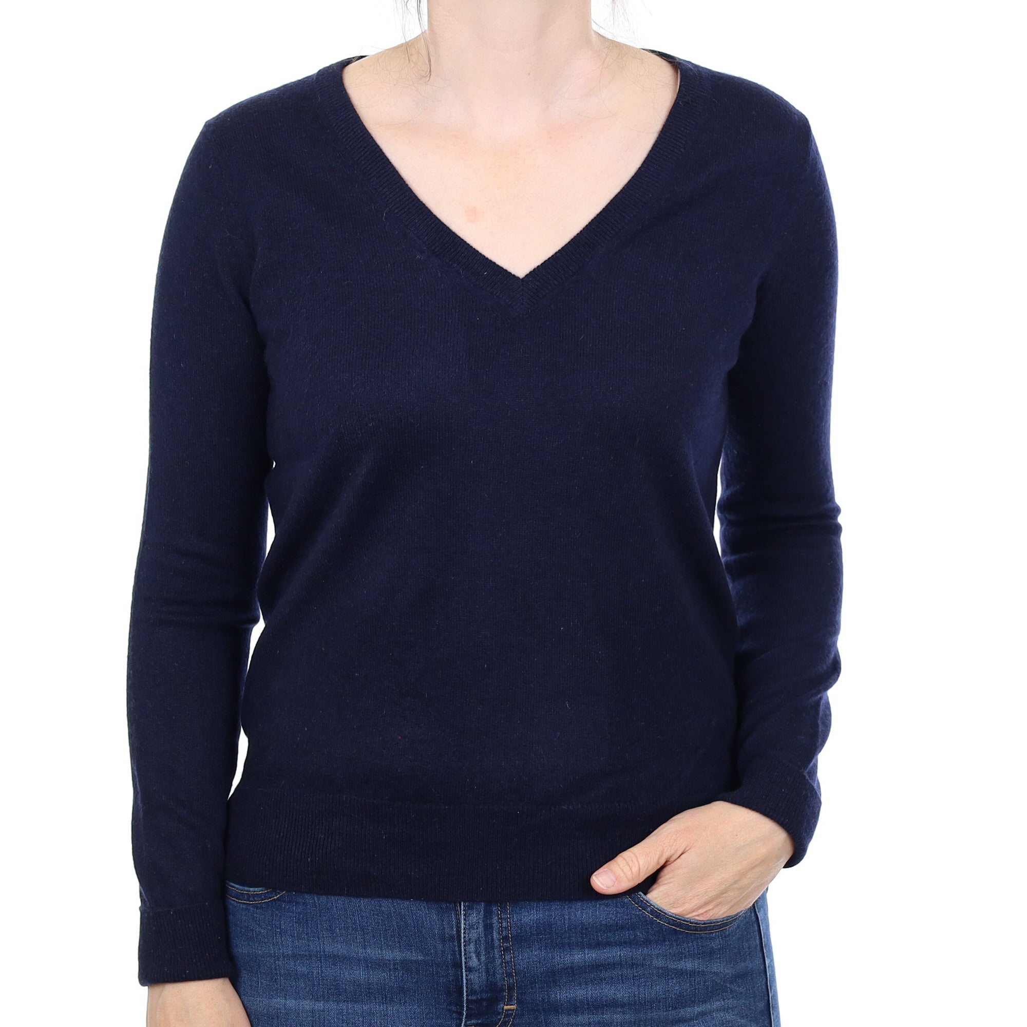 Navy Blue Cashmere V Neck Jumper Small