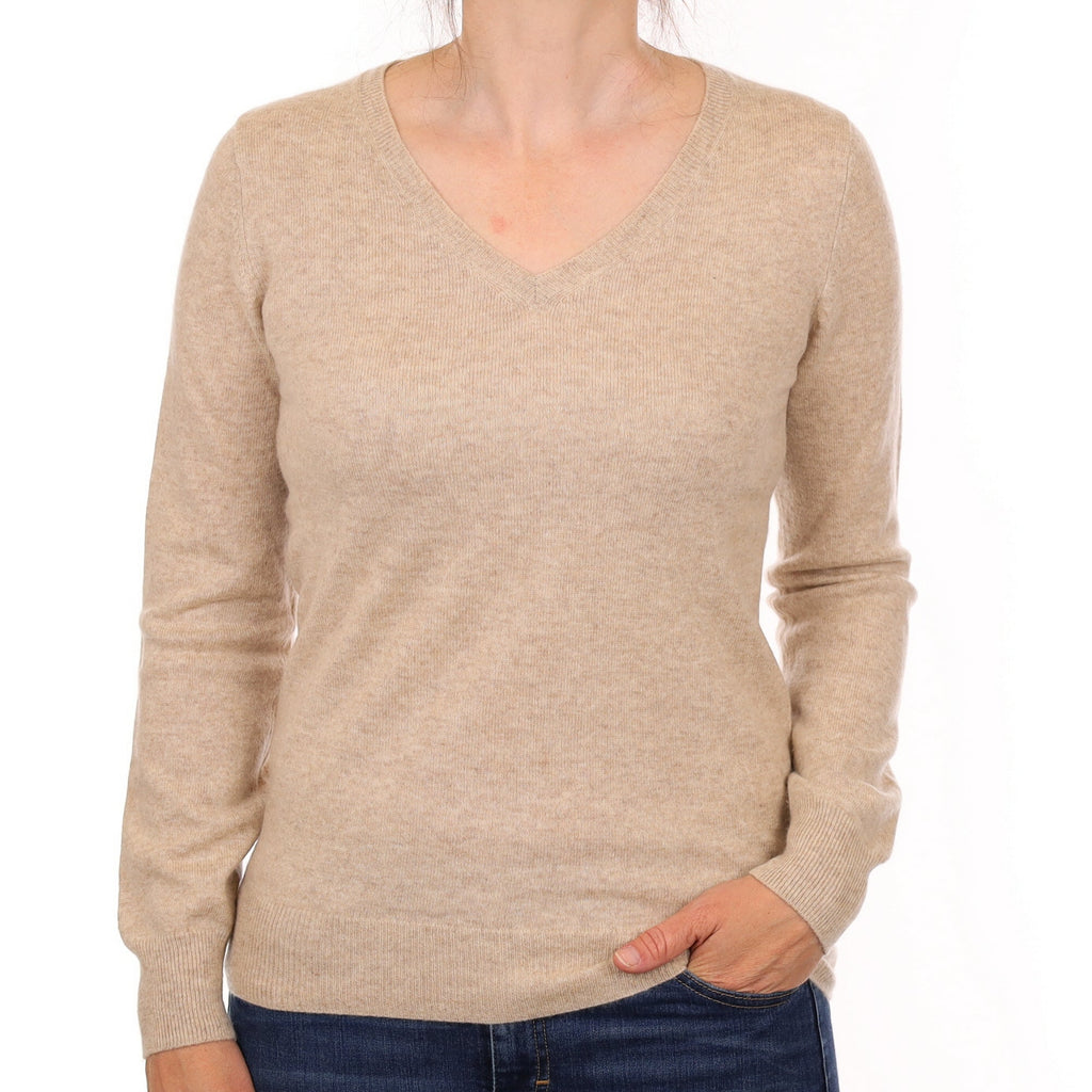 Fawn Cashmere V Neck Jumper Small