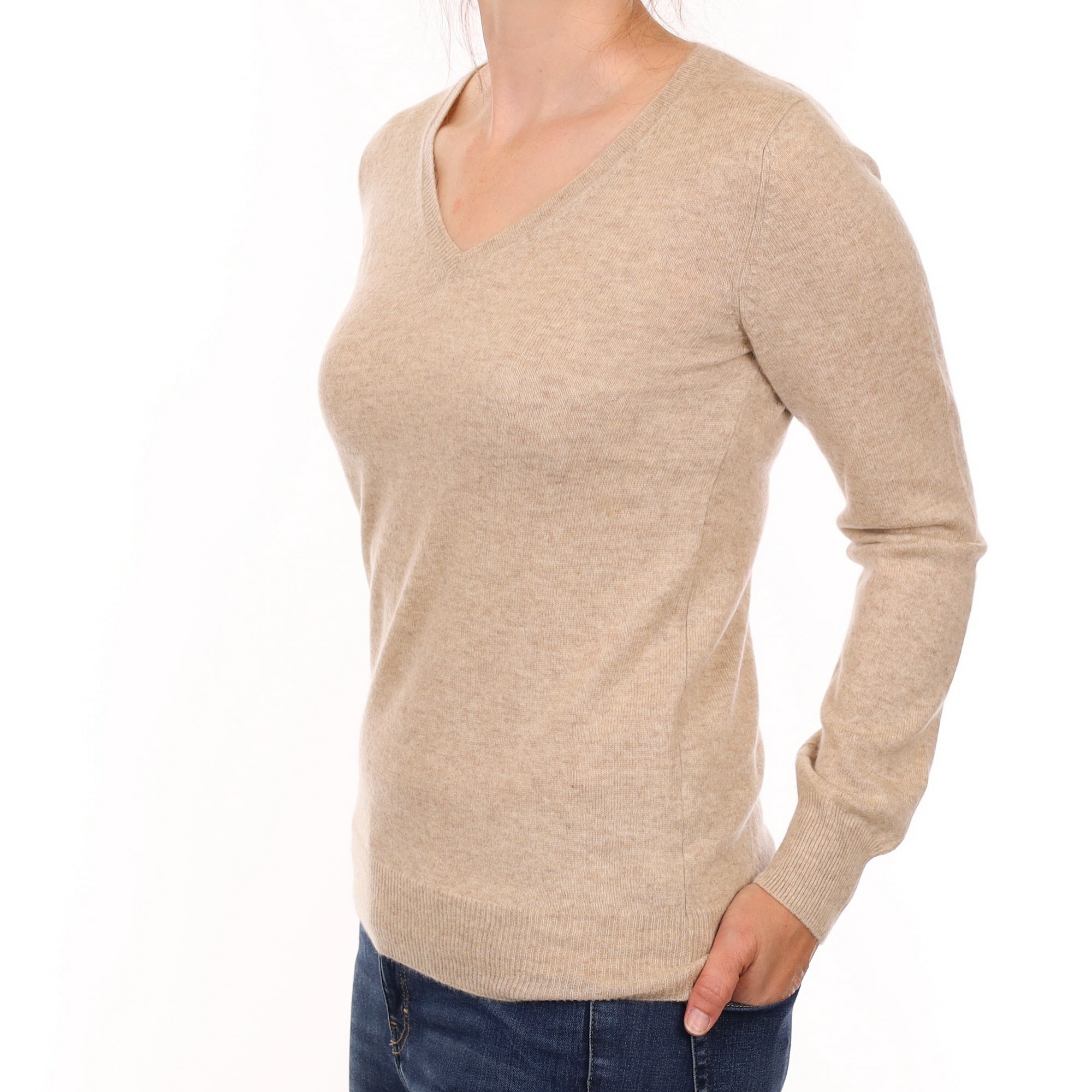 Fawn Cashmere V Neck Jumper Small