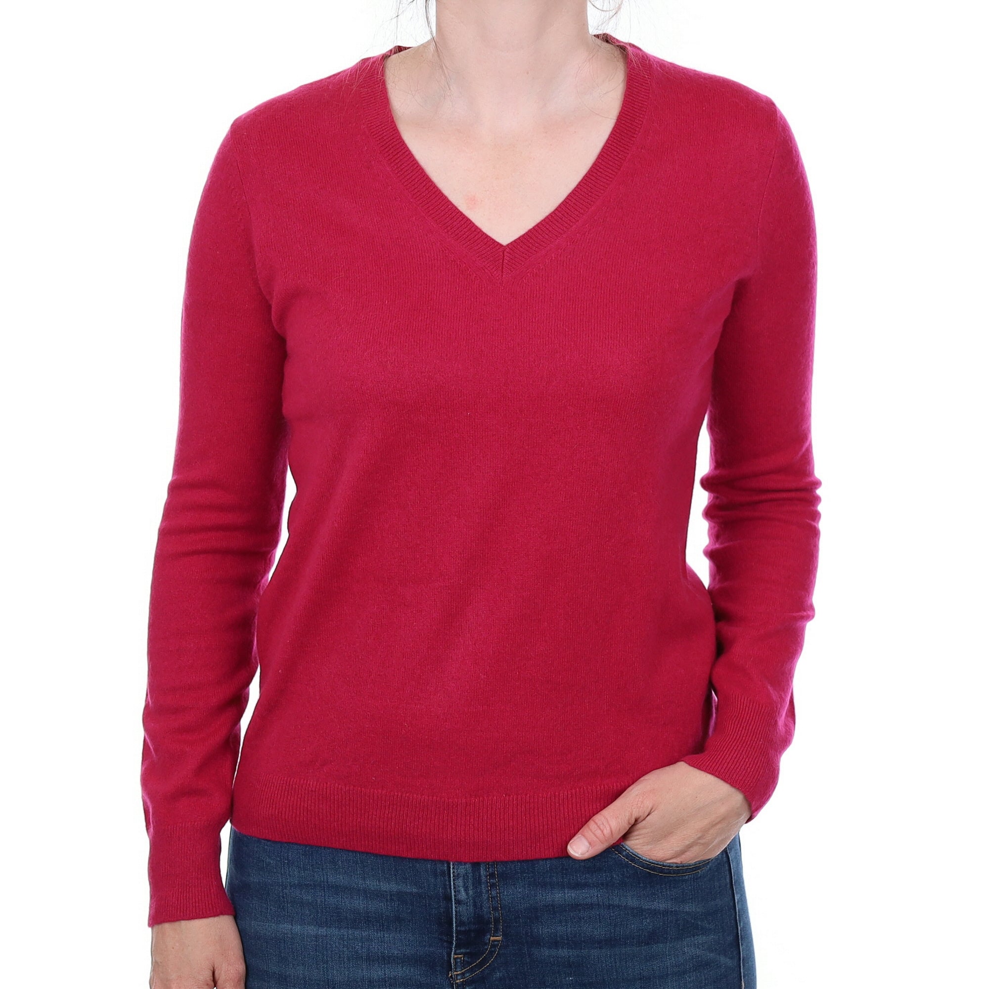 Cherry Pink Cashmere V Neck Jumper Small