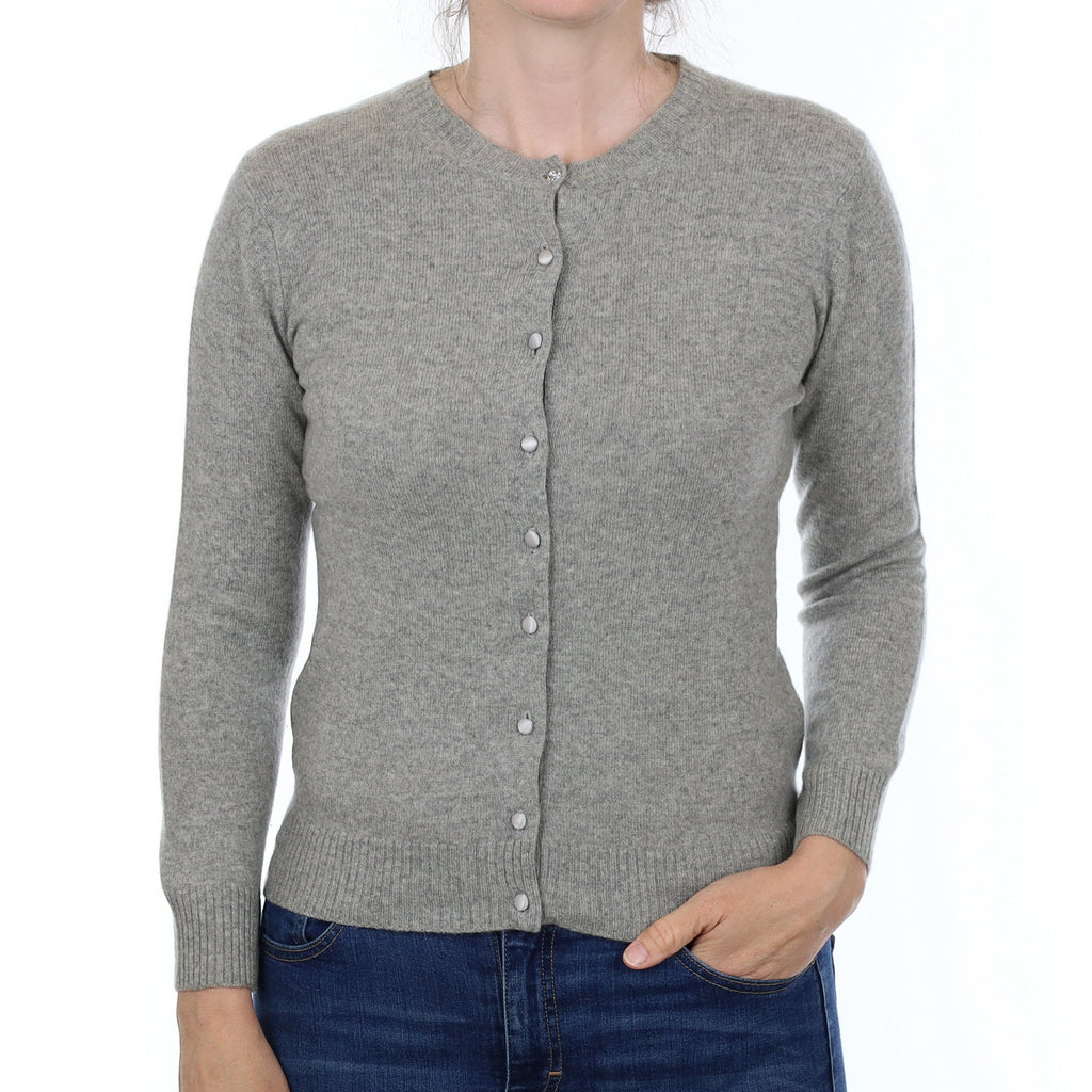 Smoke Grey Cashmere Crew Neck Cardigan Small