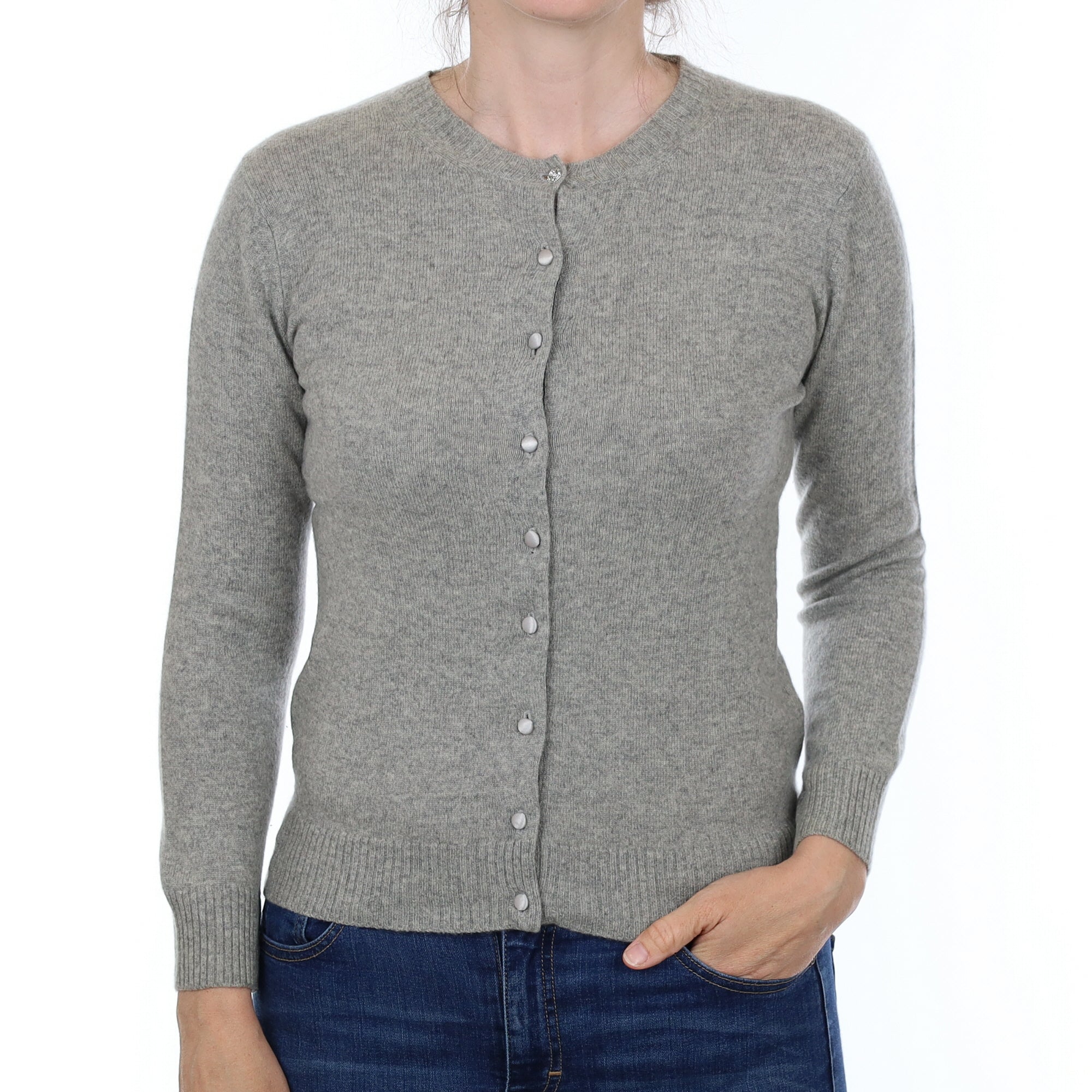 Smoke Grey Cashmere Crew Neck Cardigan Small