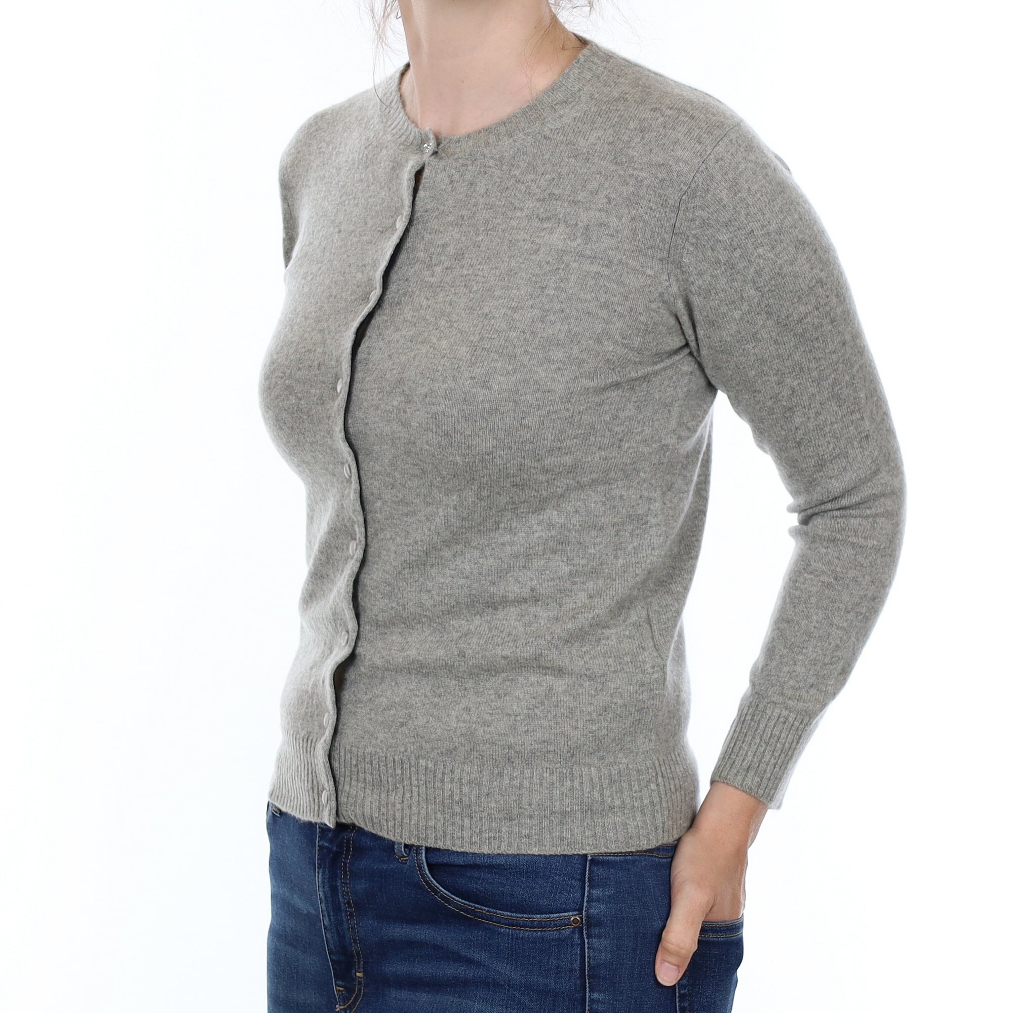 Smoke Grey Cashmere Crew Neck Cardigan Small