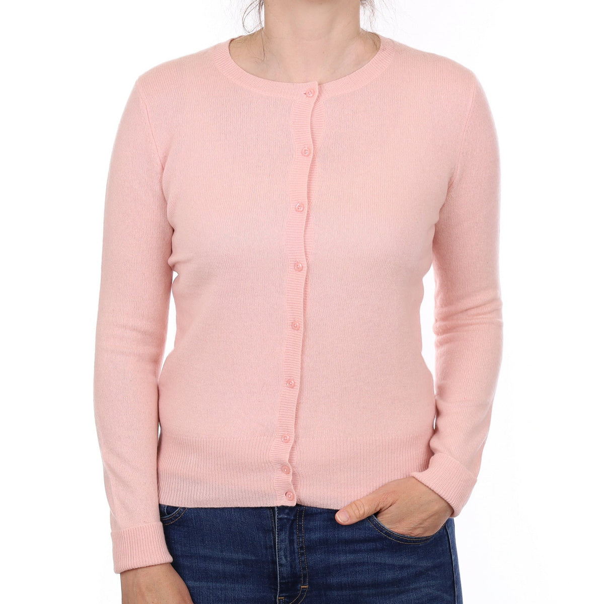 Shell Pink Cashmere Crew Neck Cardigan Small