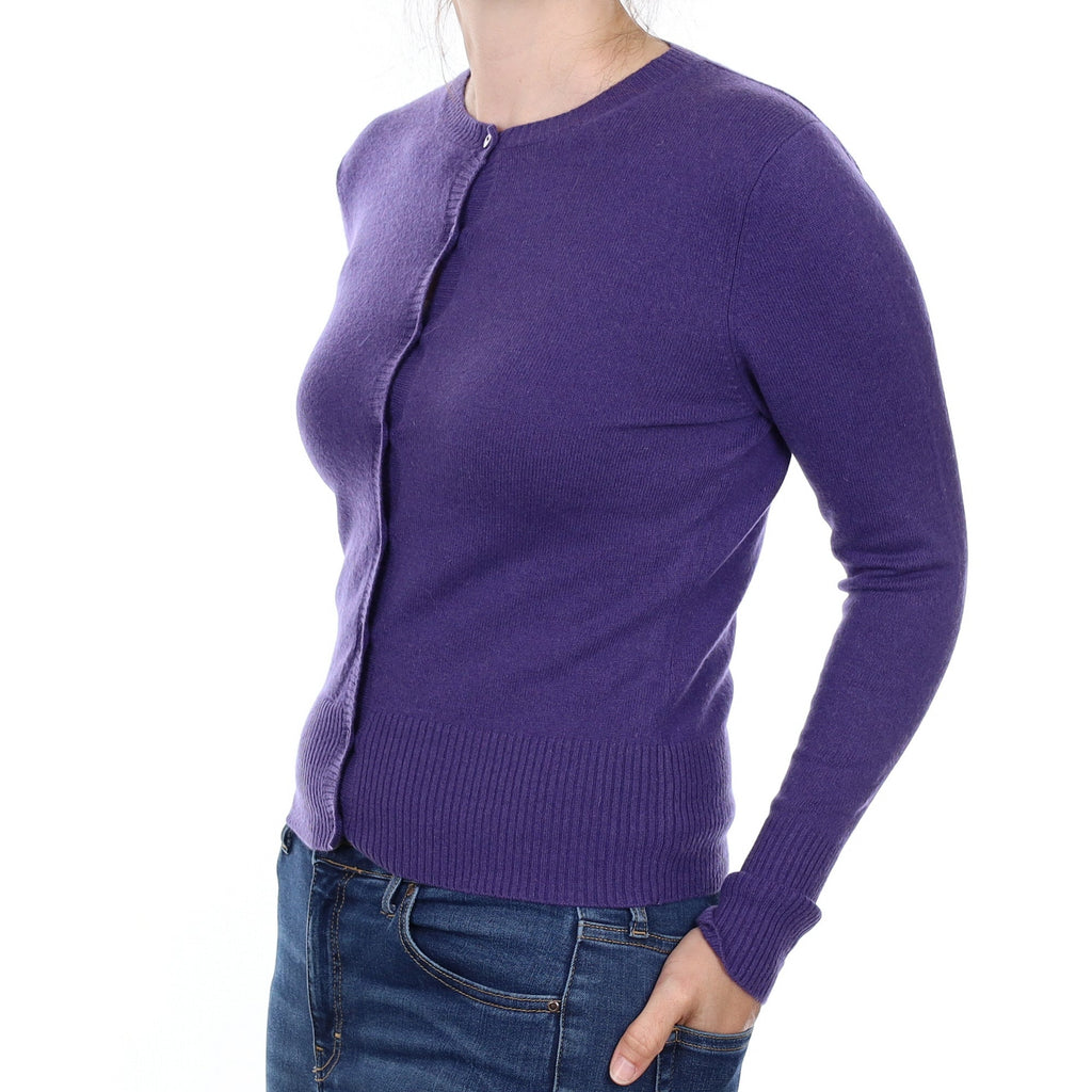 Amethyst Purple Cashmere Crew Neck Cardigan Small