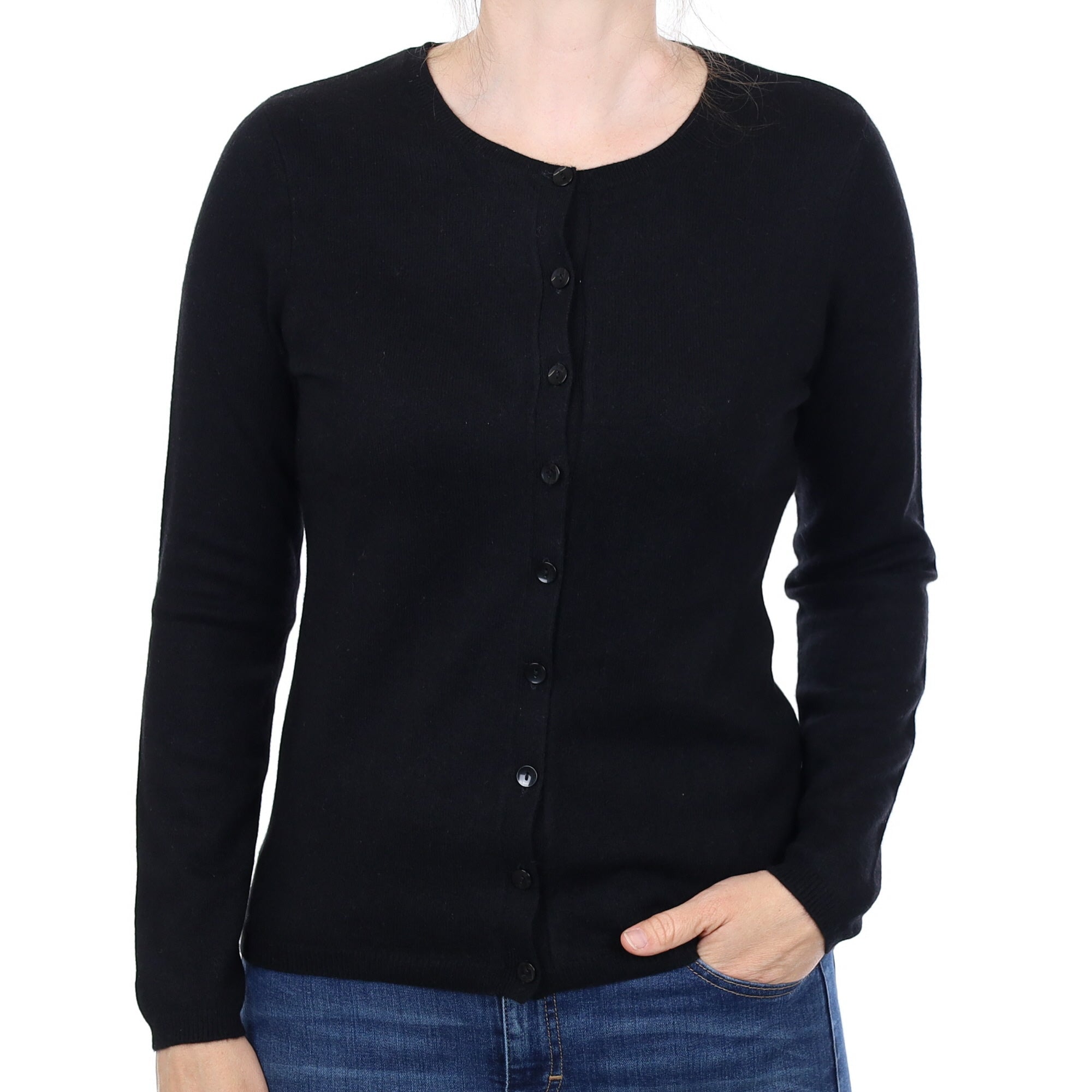 Black Cashmere Crew Neck Cardigan Small
