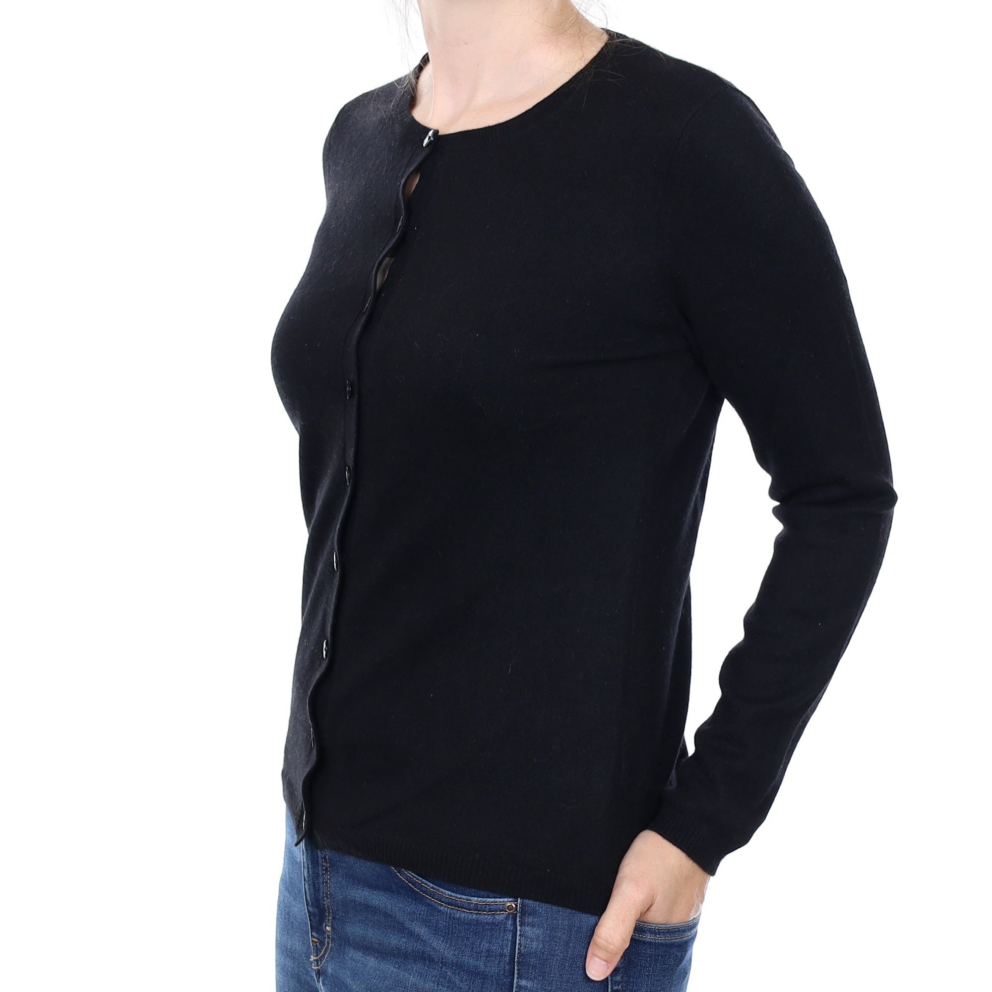 Black Cashmere Crew Neck Cardigan Small