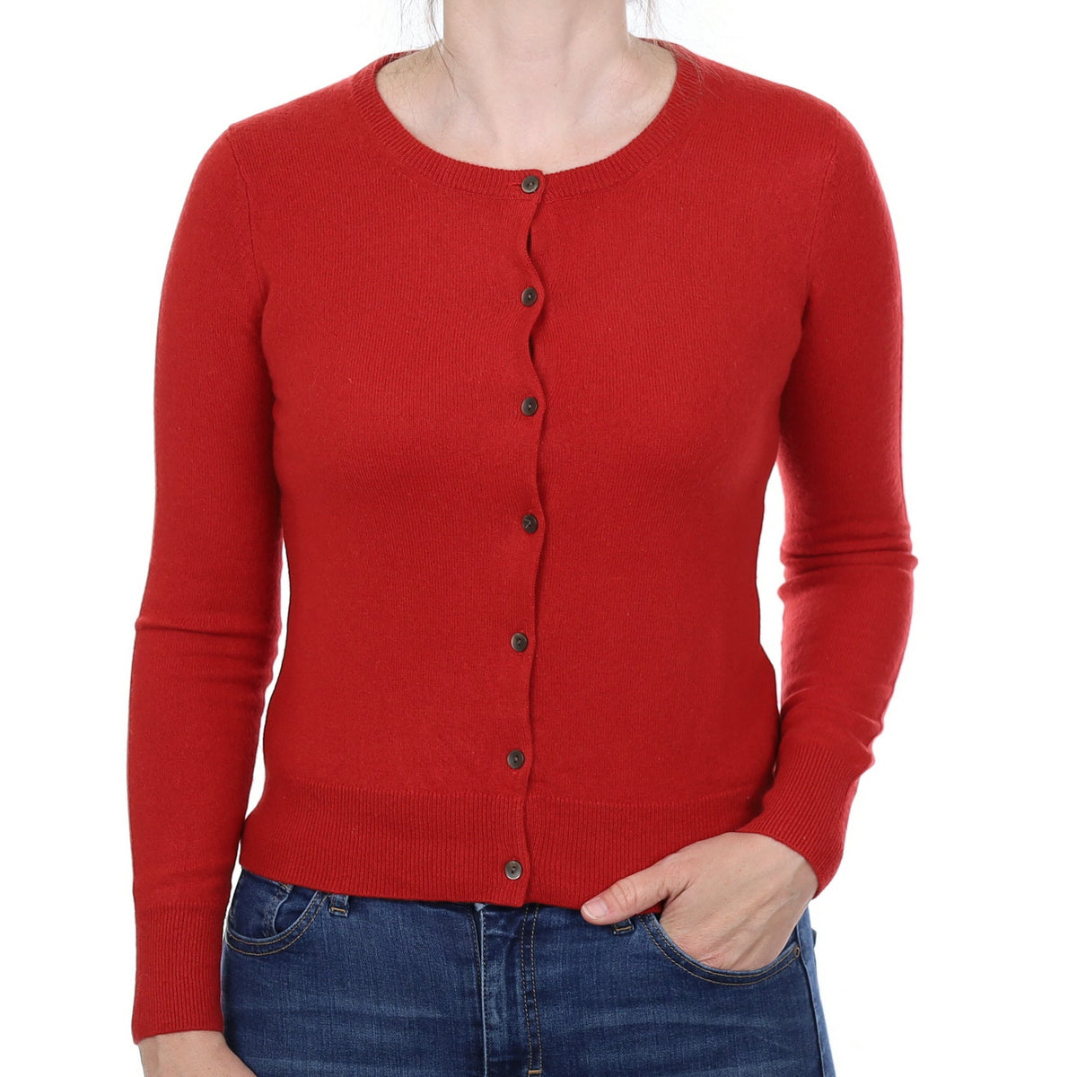 Tomato Red Cashmere Crew Neck Cardigan Small