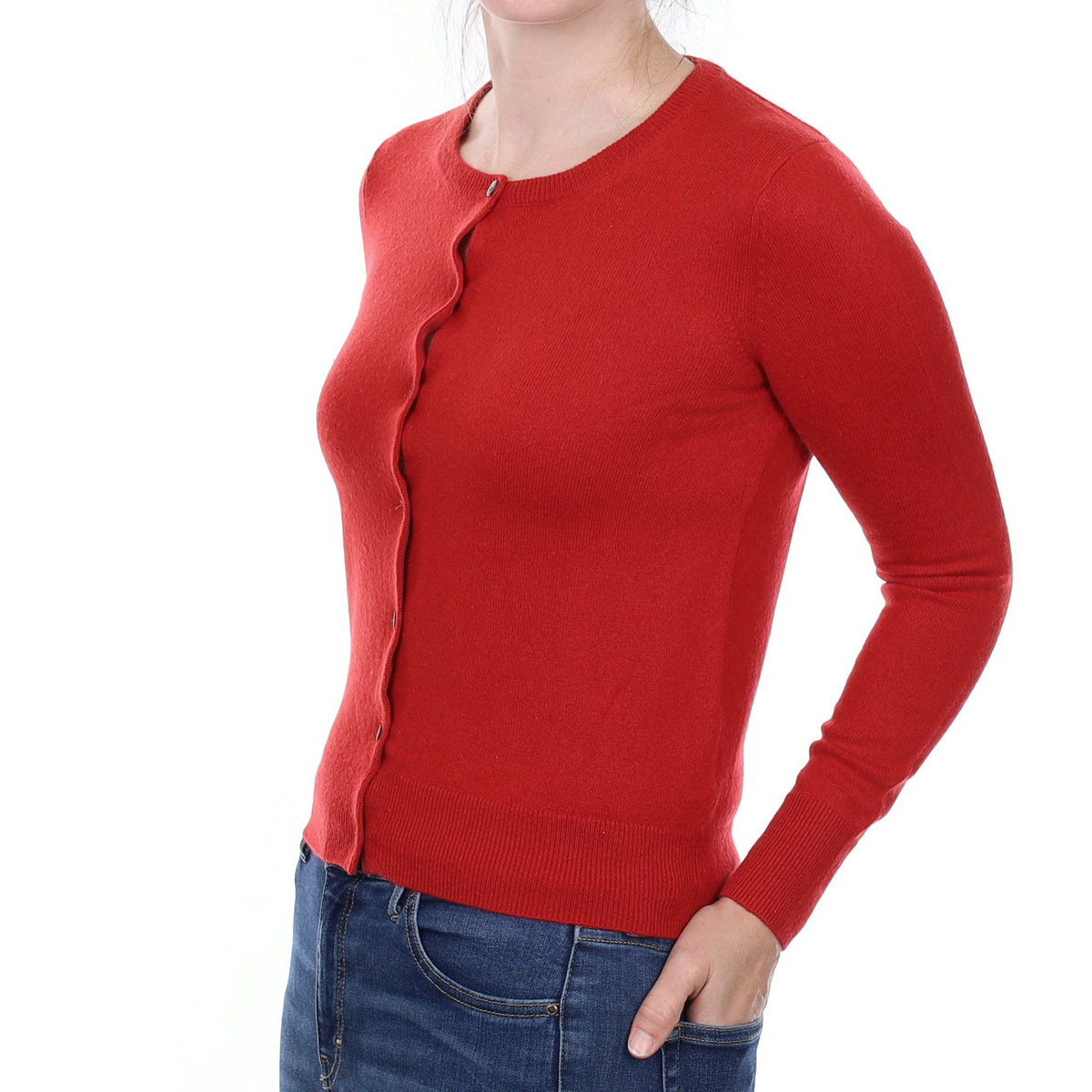Tomato Red Cashmere Crew Neck Cardigan Small