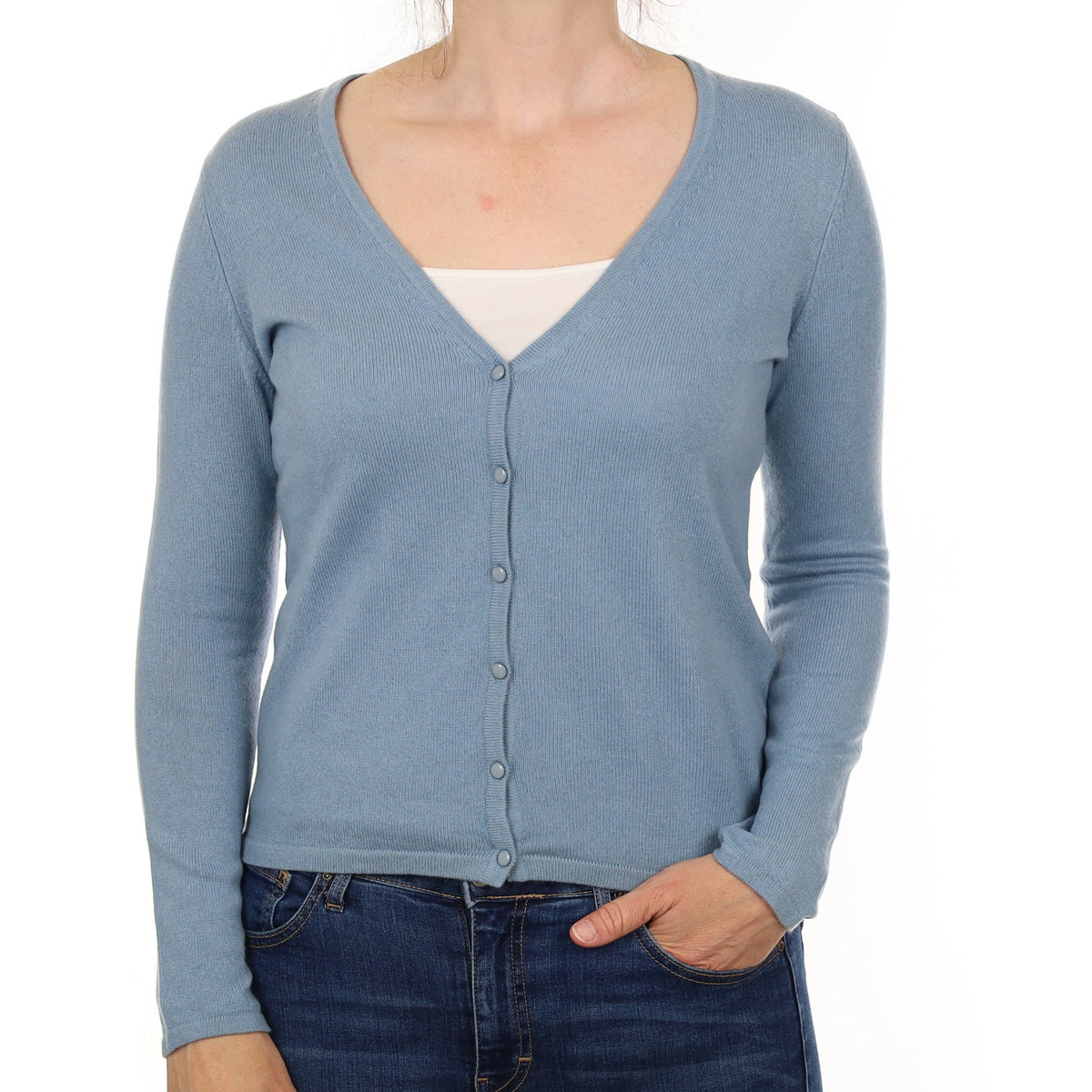Dusky Blue Cashmere V Neck Cardigan Small