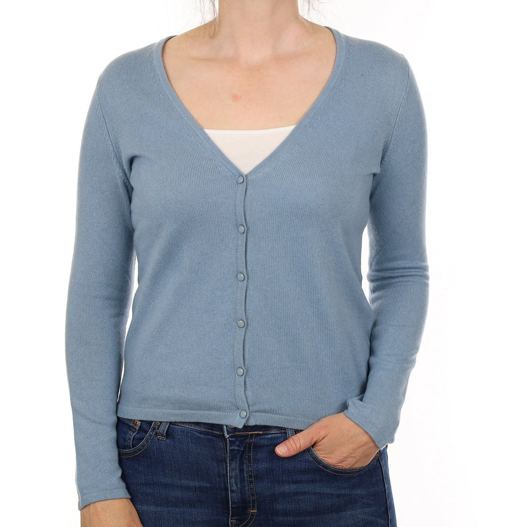 Dusky Blue Cashmere V Neck Cardigan Small