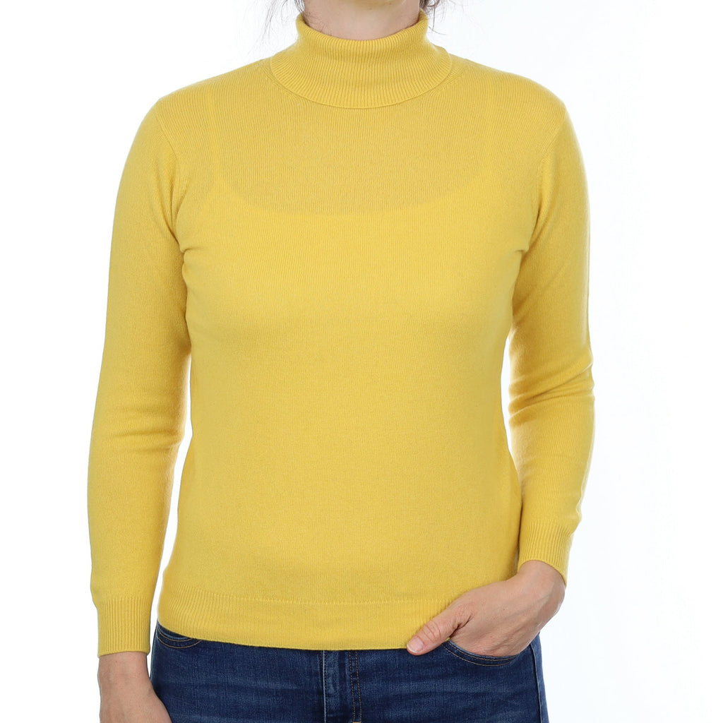 Pineapple Yellow Cashmere Polo Neck Jumper Small