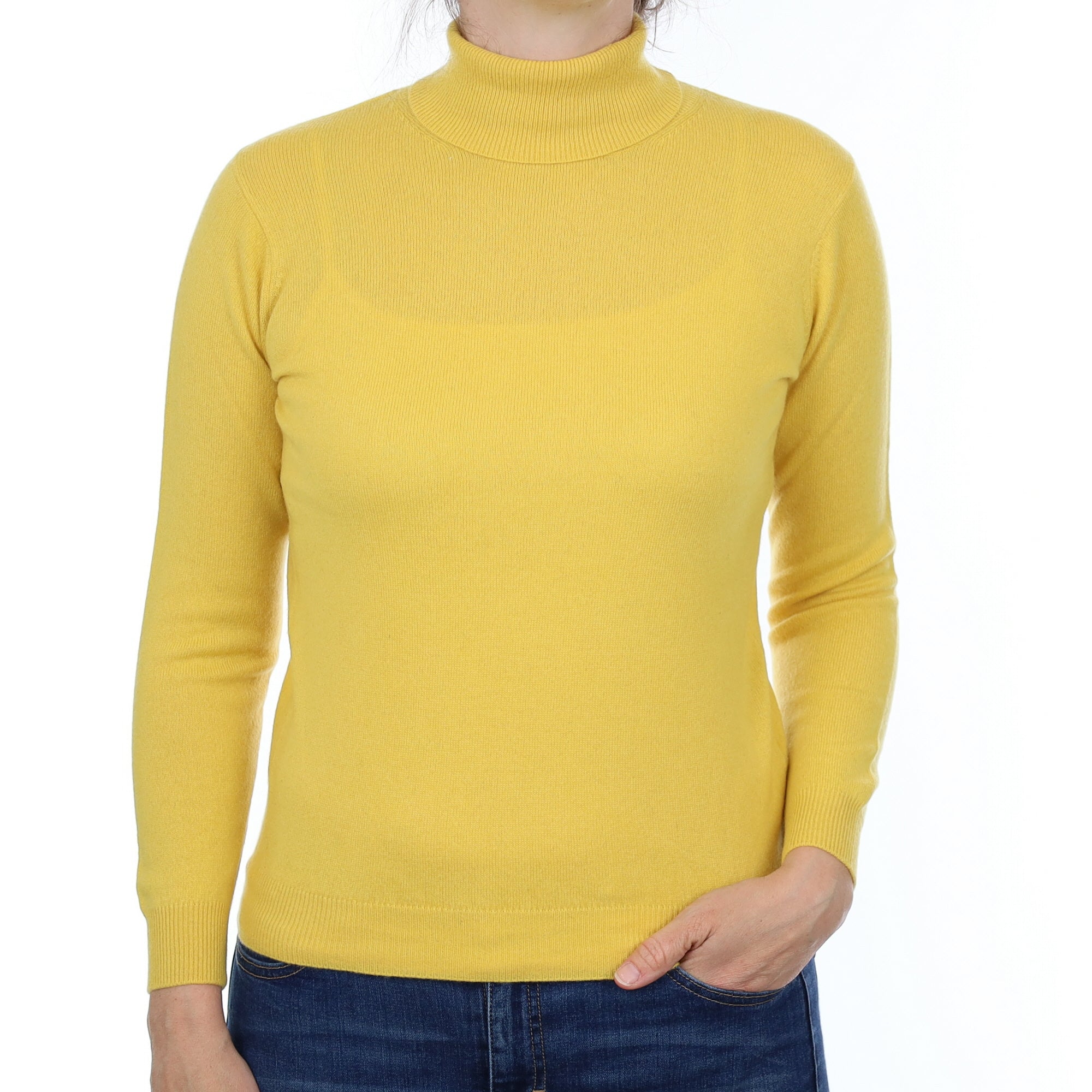 Pineapple Yellow Cashmere Polo Neck Jumper Small