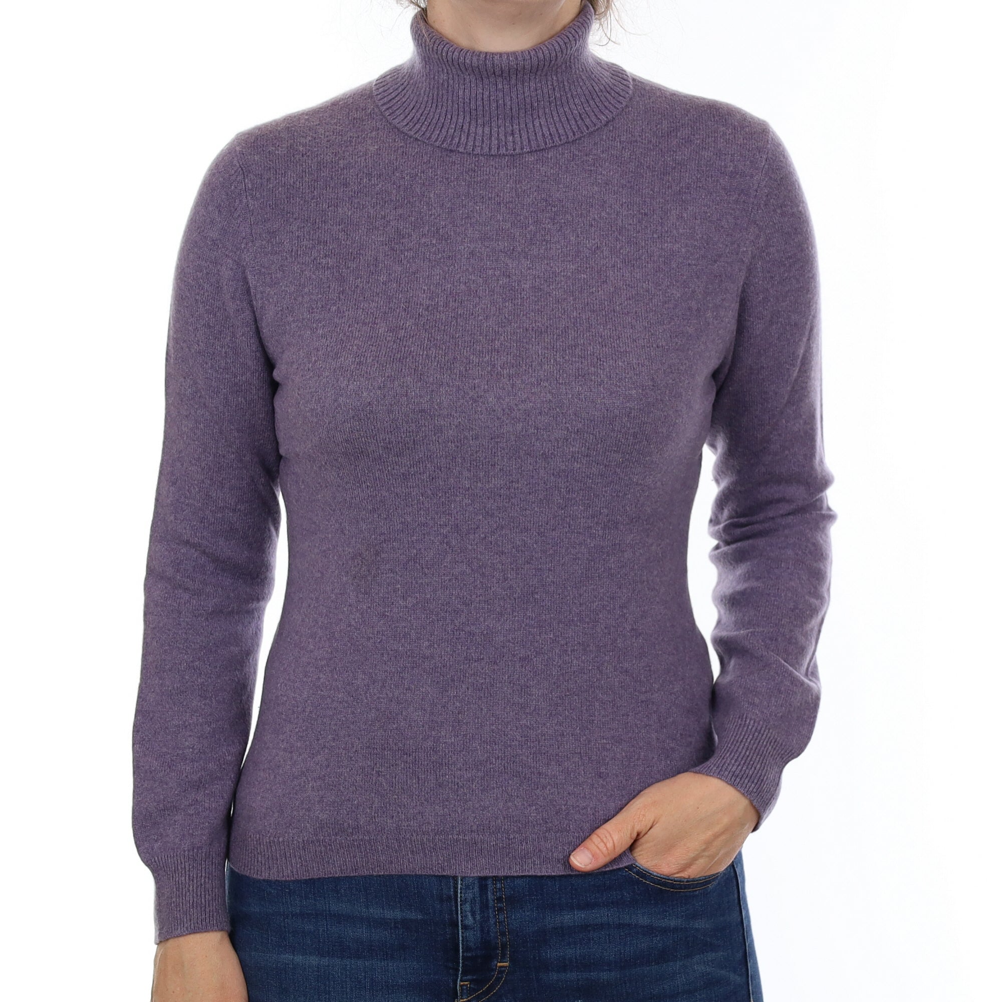 Dusky Purple Cashmere Polo Neck Jumper Small