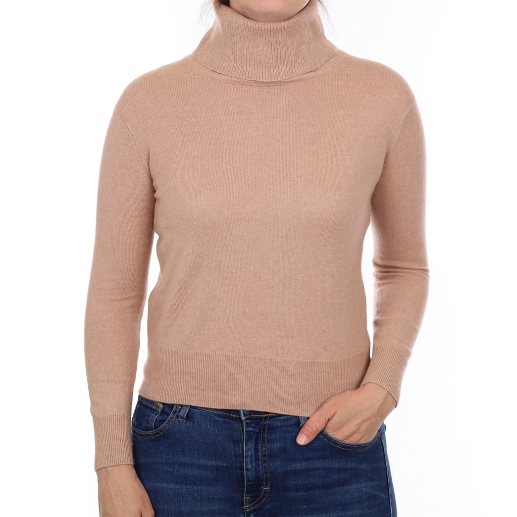 Buff Beige Cashmere Polo Neck Jumper Small