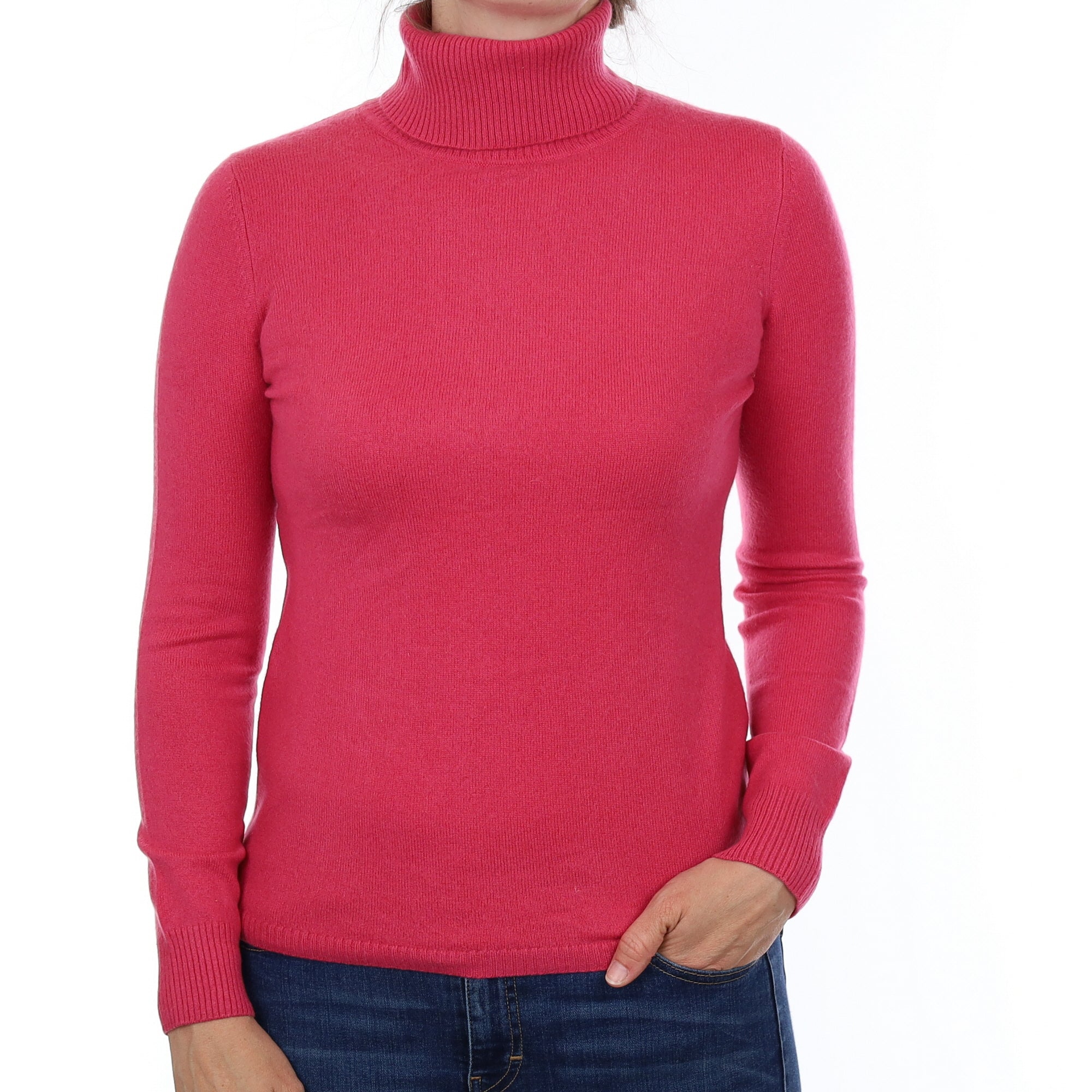 Loganberry Pink Cashmere Polo Neck Jumper Small