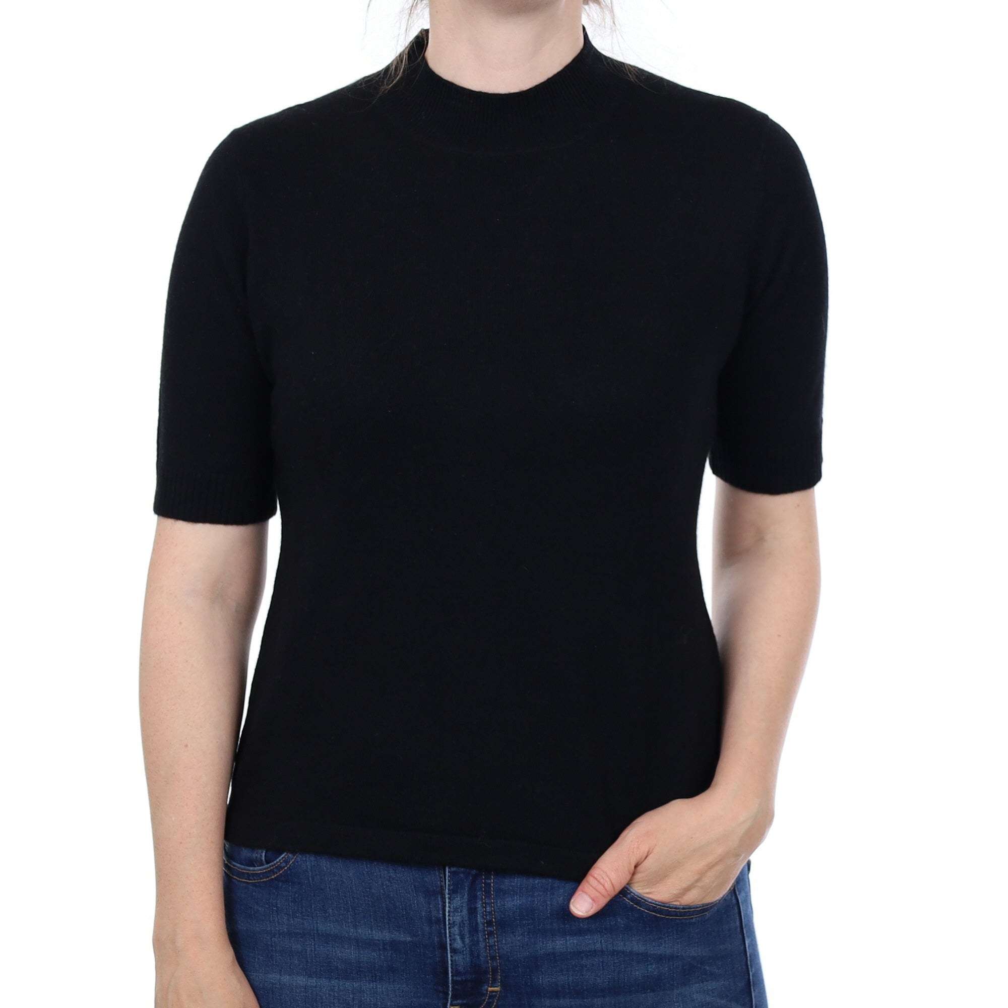 Black Cashmere Short Sleeve Turtleneck Jumper Small