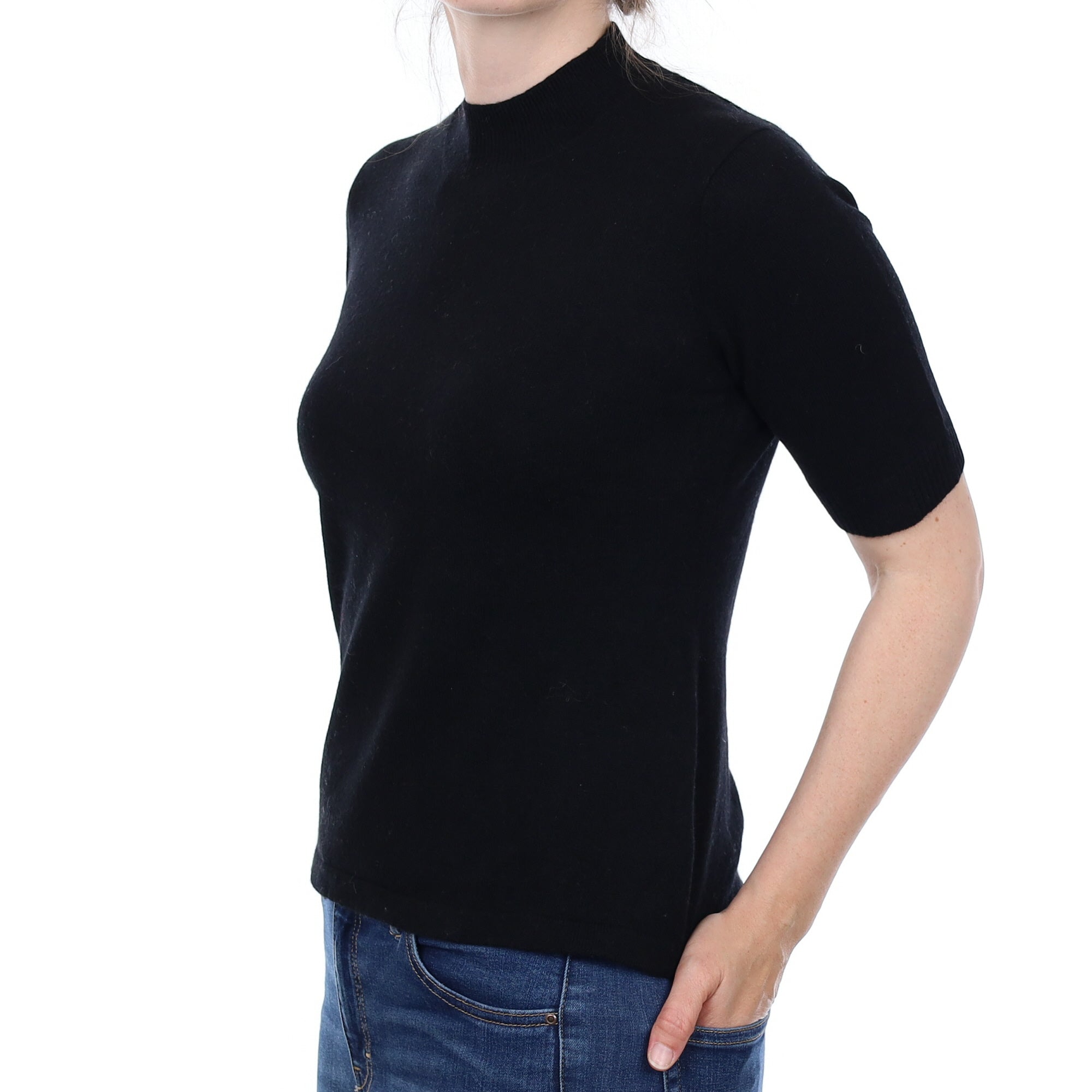 Black Cashmere Short Sleeve Turtleneck Jumper Small