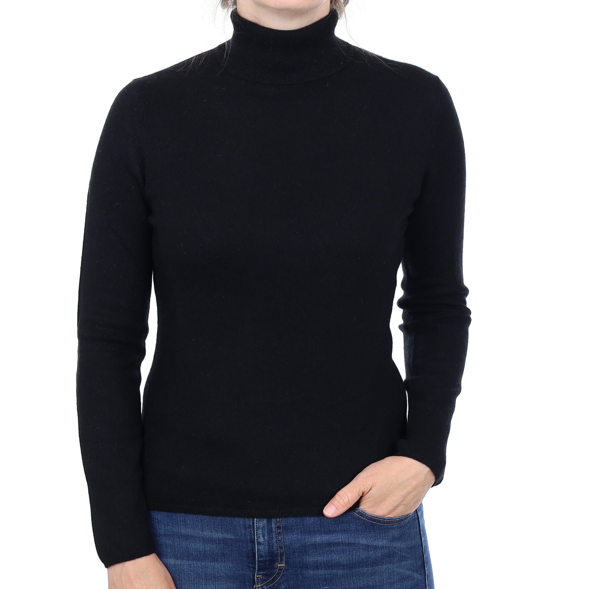Black Cashmere Polo Neck Jumper Small