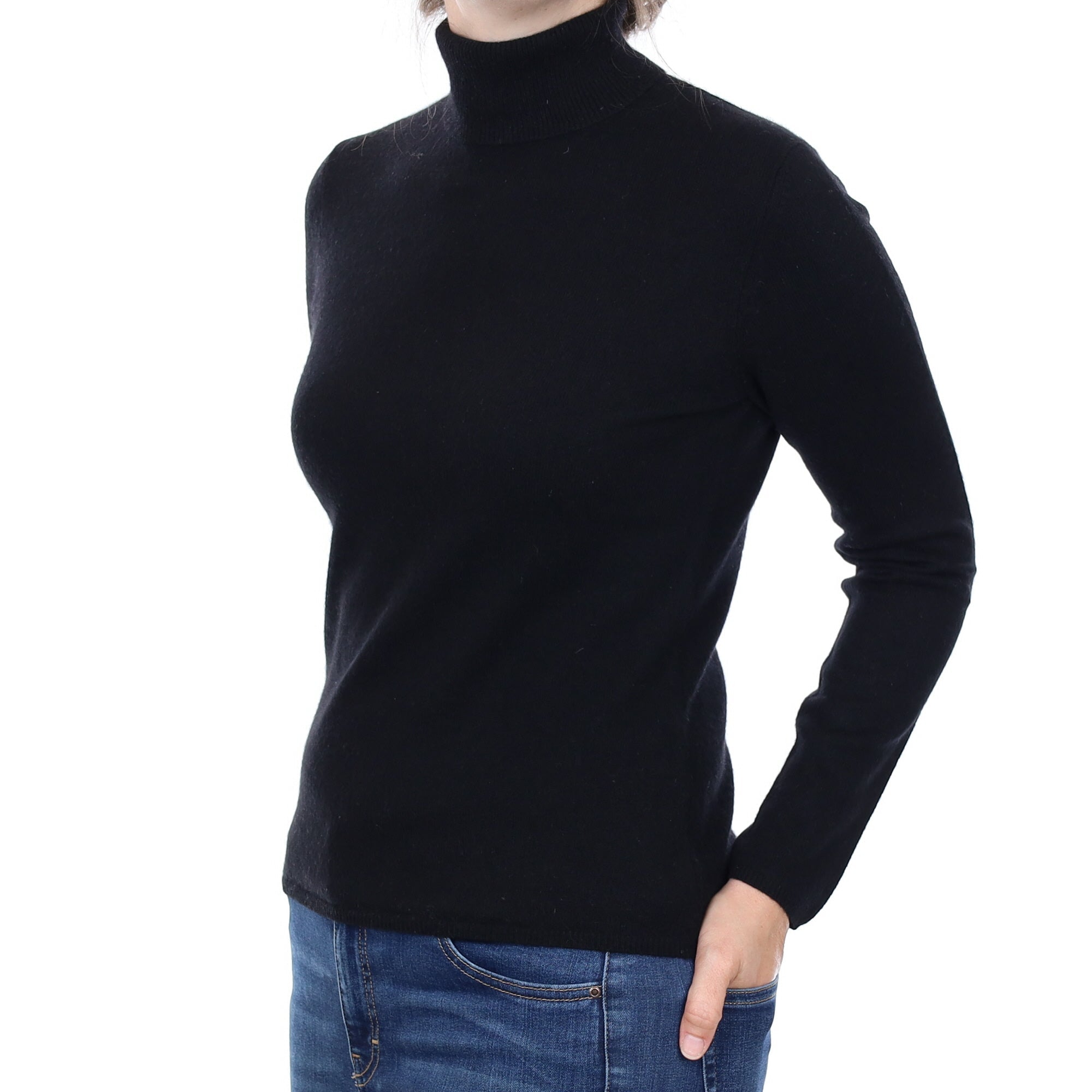 Black Cashmere Polo Neck Jumper Small