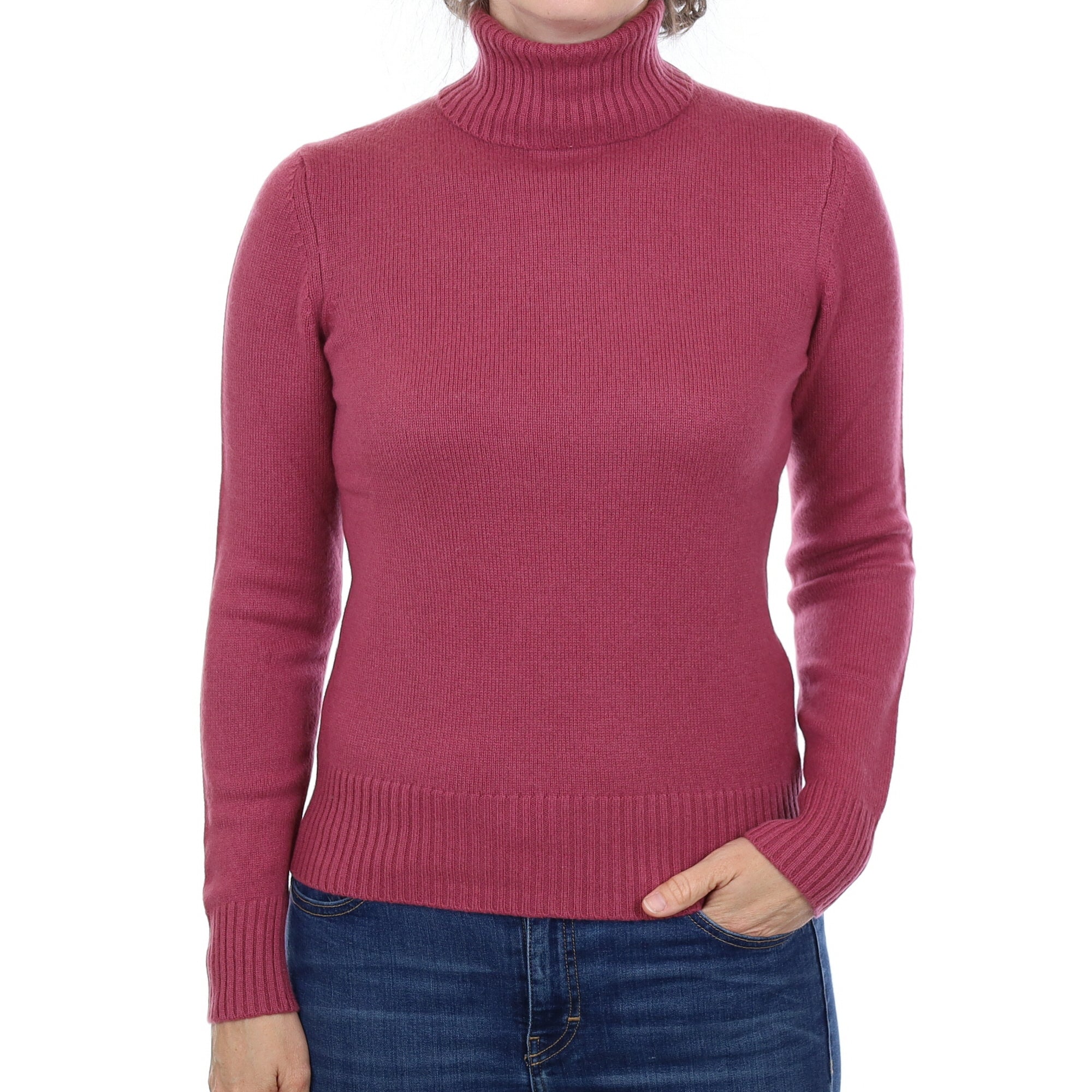 Heather Pink Cashmere Polo Neck Jumper Small