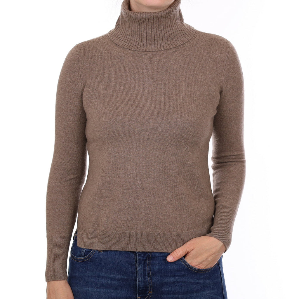 Mink Brown Cashmere Polo Neck Jumper Small