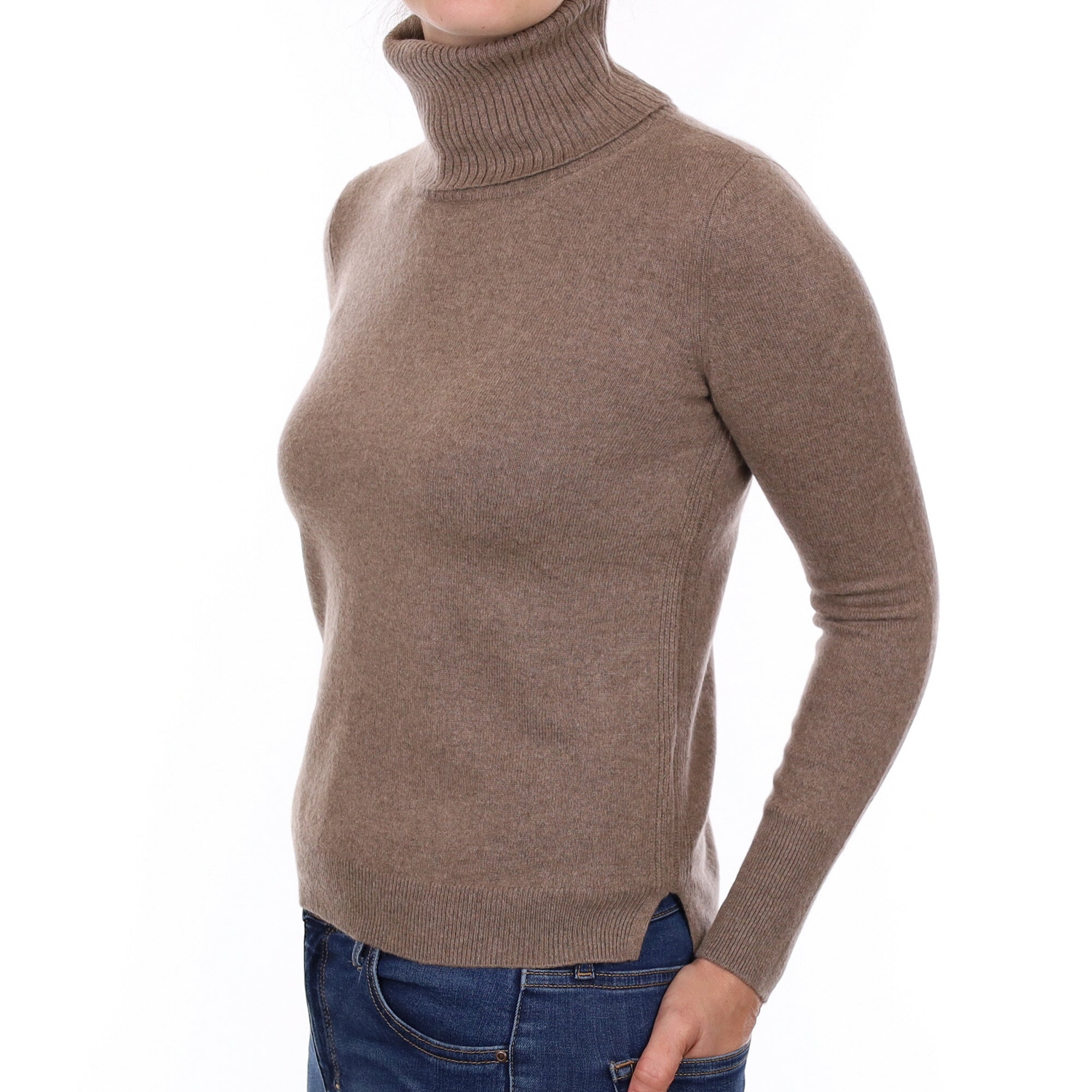 Mink Brown Cashmere Polo Neck Jumper Small