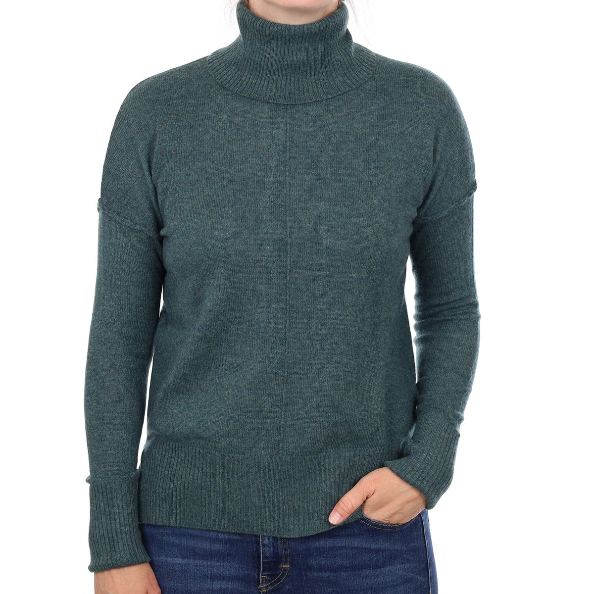 Deep Sea Green Cashmere Polo Neck Jumper Small