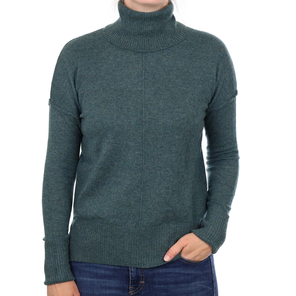 Deep Sea Green Cashmere Polo Neck Jumper Small