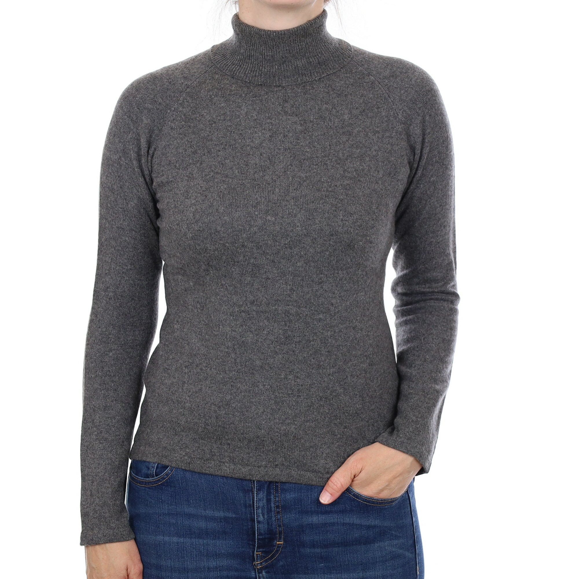 Slate Grey Cashmere Polo Neck Jumper Small