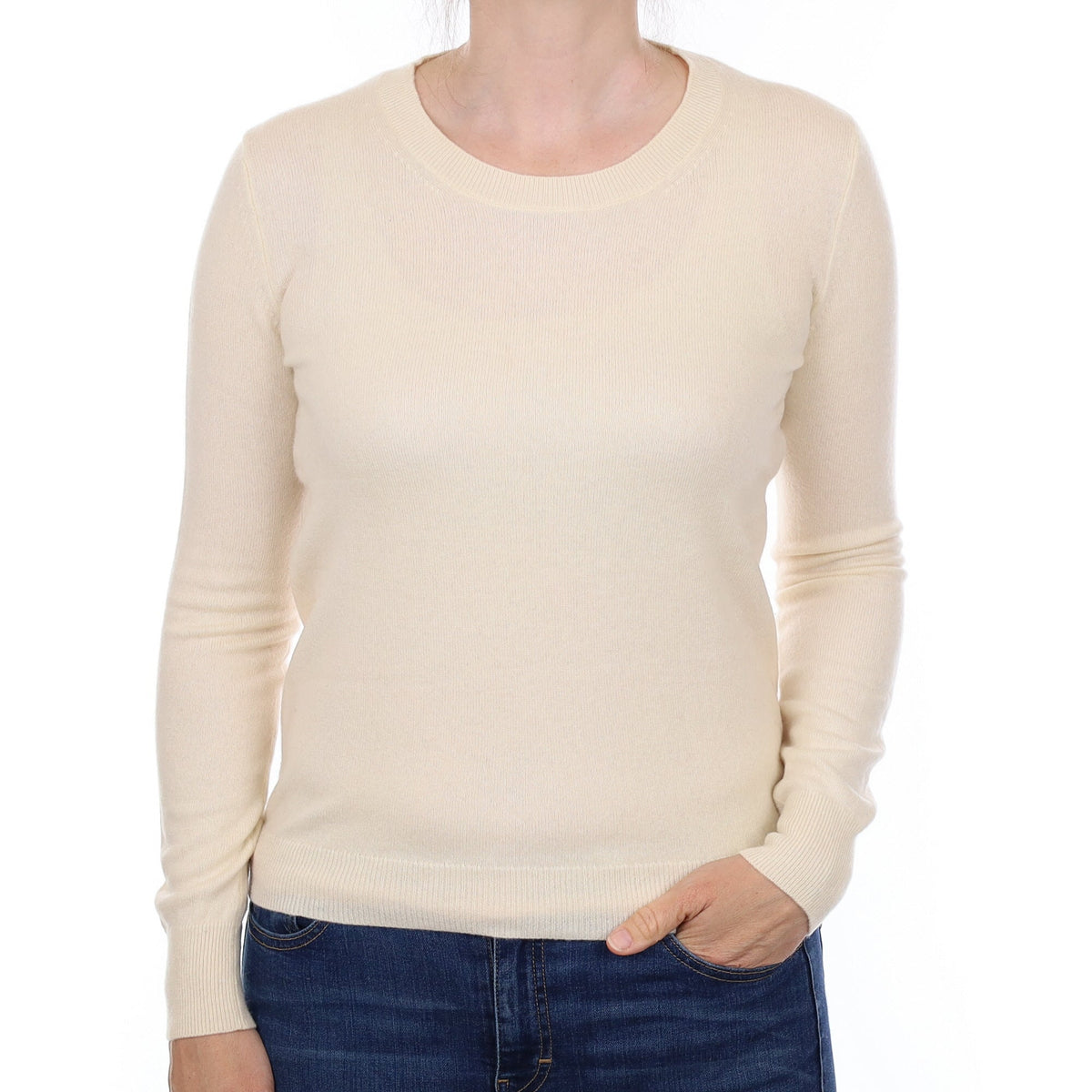 Warm White Cashmere Crew Neck Jumper Small