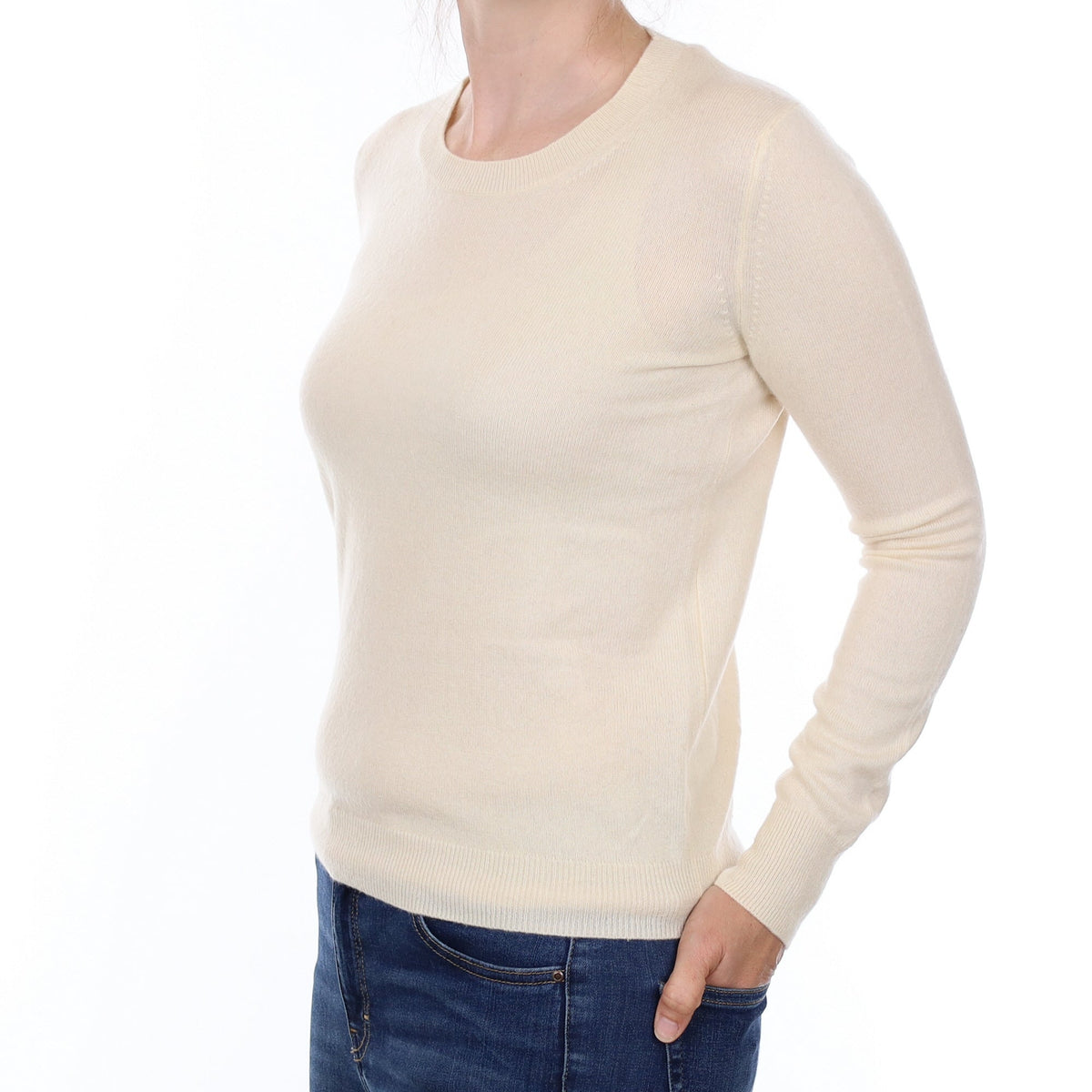 Warm White Cashmere Crew Neck Jumper Small