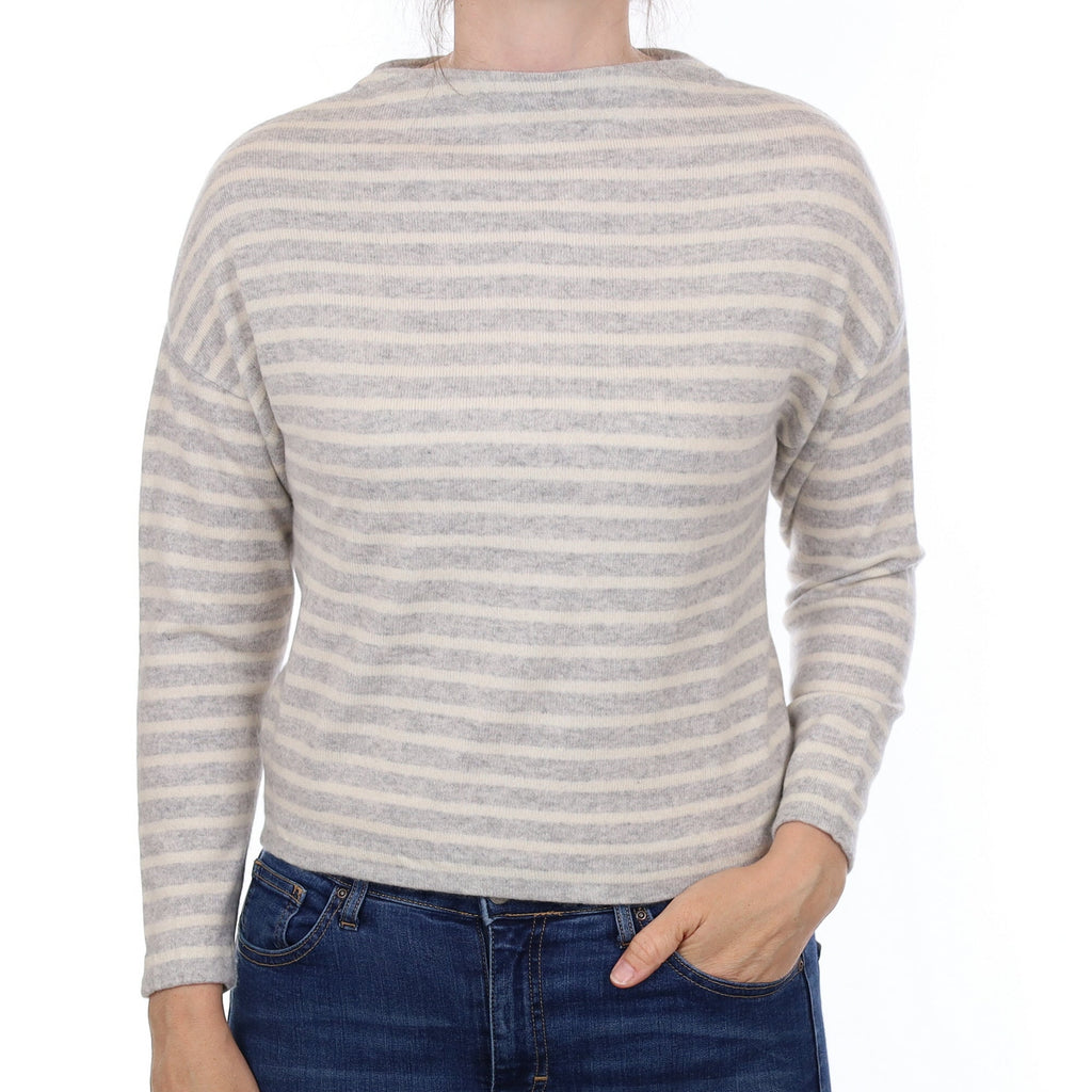 Mist and Ivory Stripe Cashmere Boat Neck Jumper Small