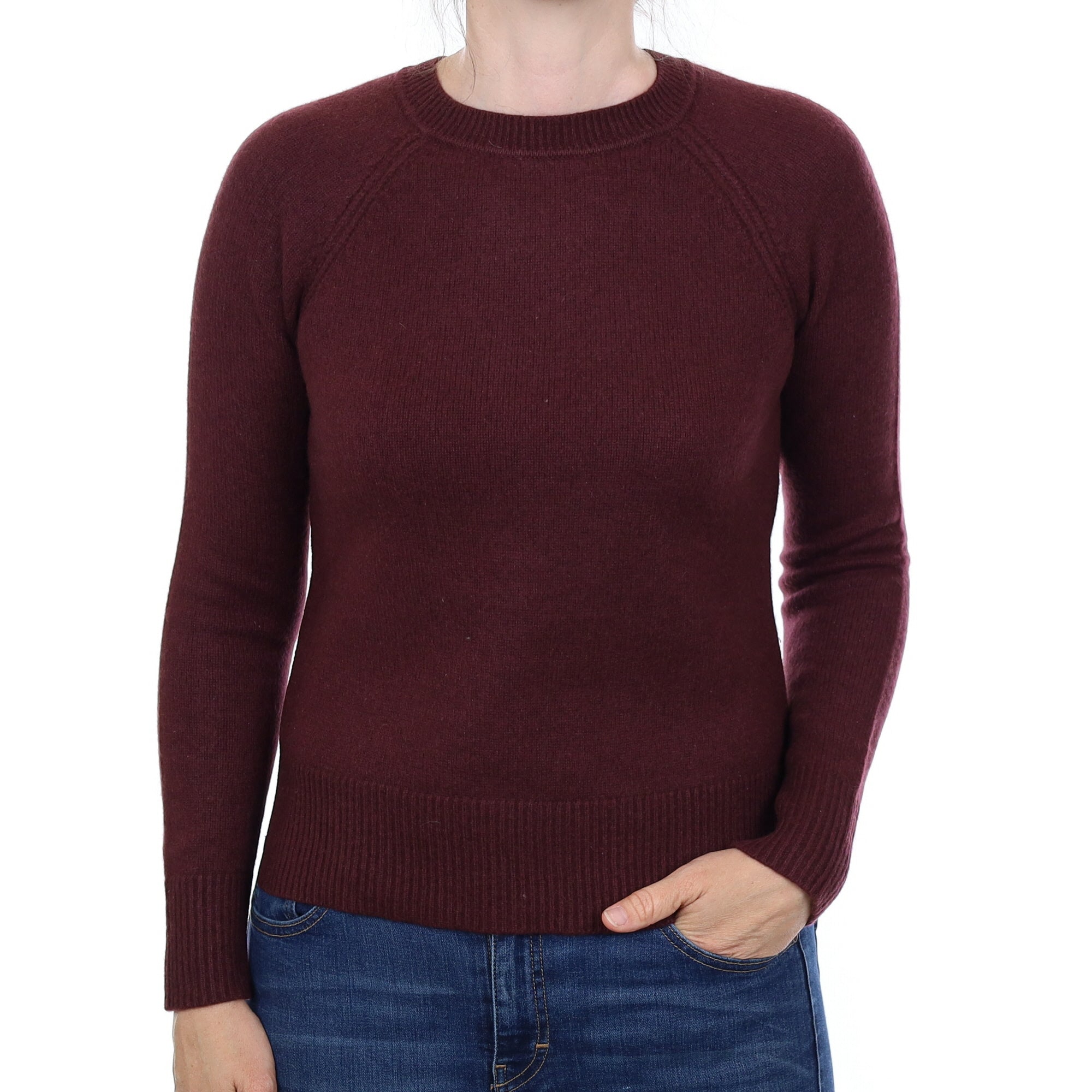 Aubergine Purple Heavy Knit Cashmere Crew Neck Jumper Small