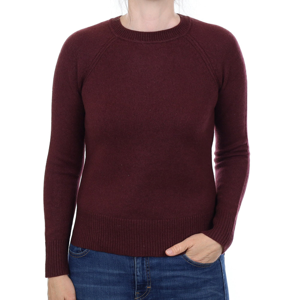 Aubergine Purple Heavy Knit Cashmere Crew Neck Jumper Small