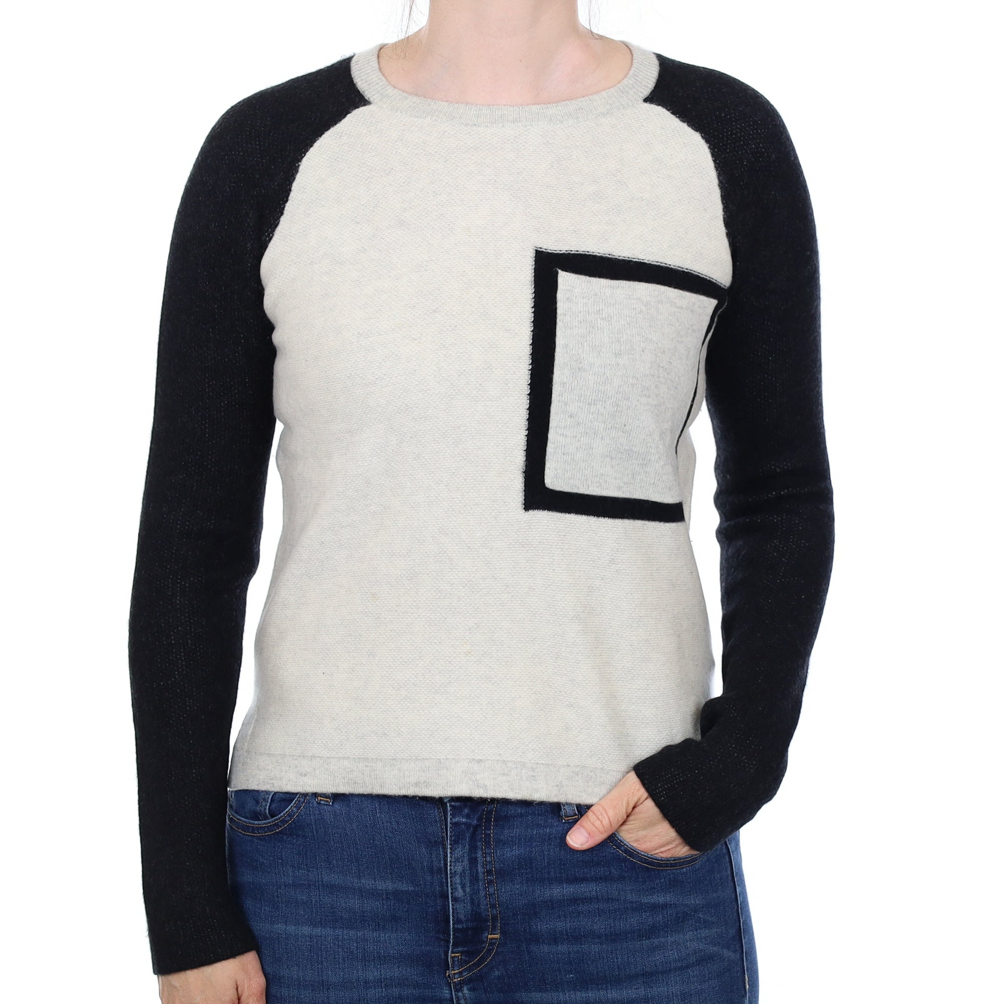 Derek Lam Grey and Black Cashmere Crew Neck Jumper with Pocket Small