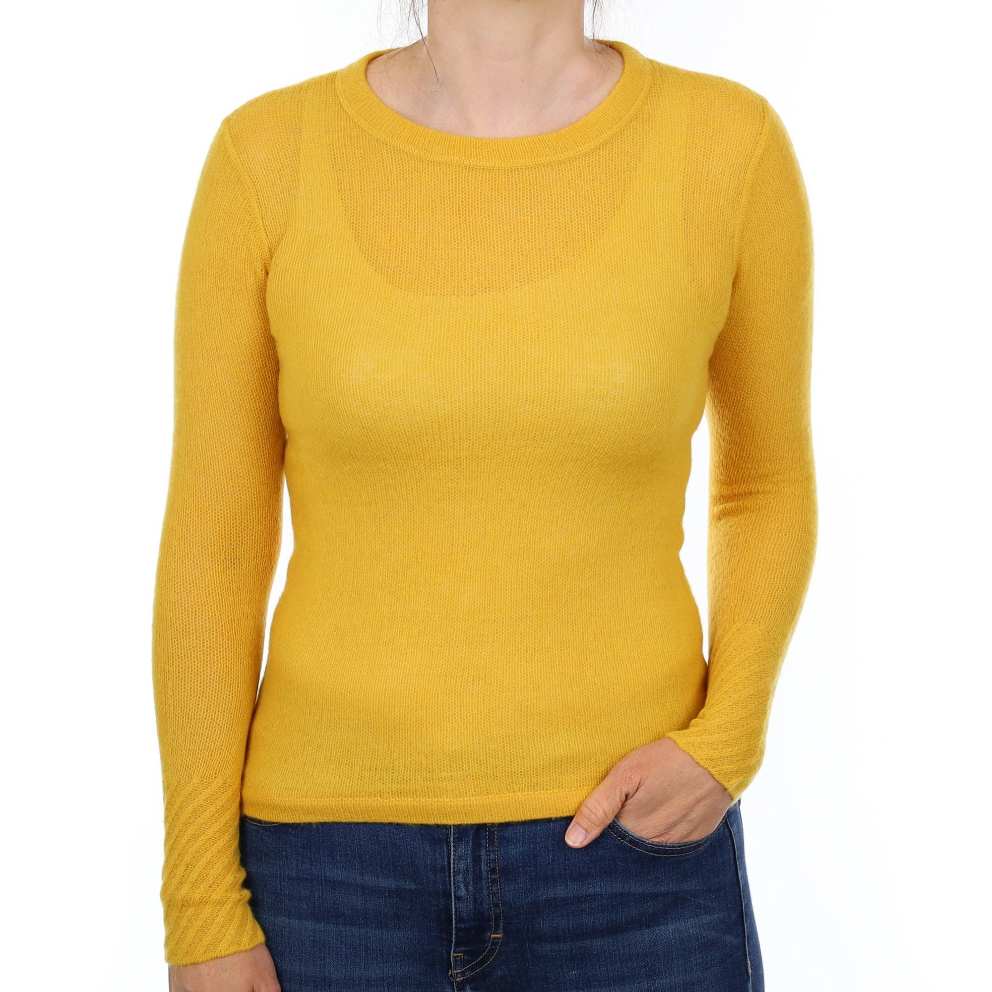 Jigsaw Marigold Yellow Lightweight Cashmere Crew Neck Jumper Small