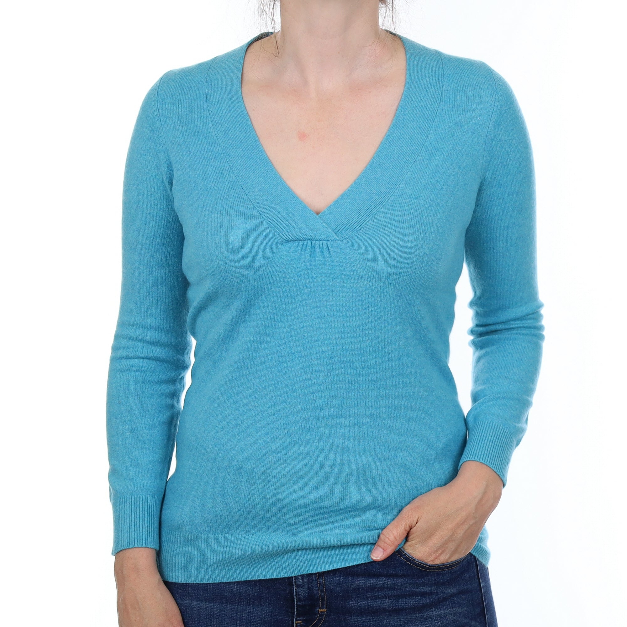 Turquoise Blue Cashmere V Neck Jumper Small