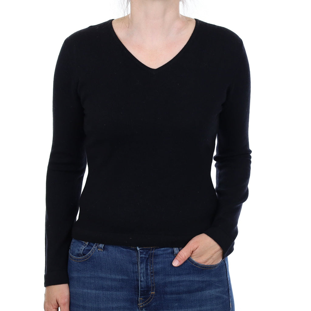 Black Cashmere V Neck Jumper Small