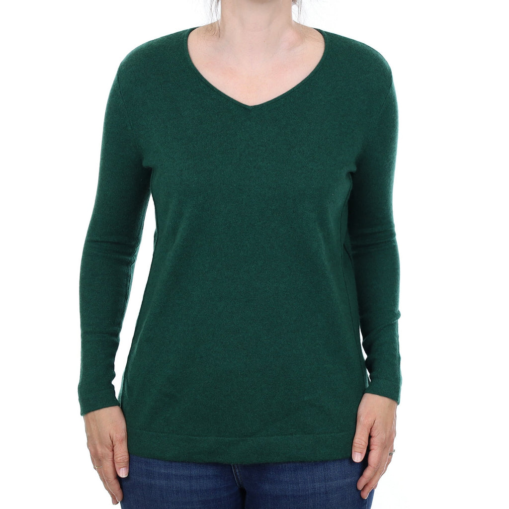 Forest Green Cashmere V Neck Jumper Small