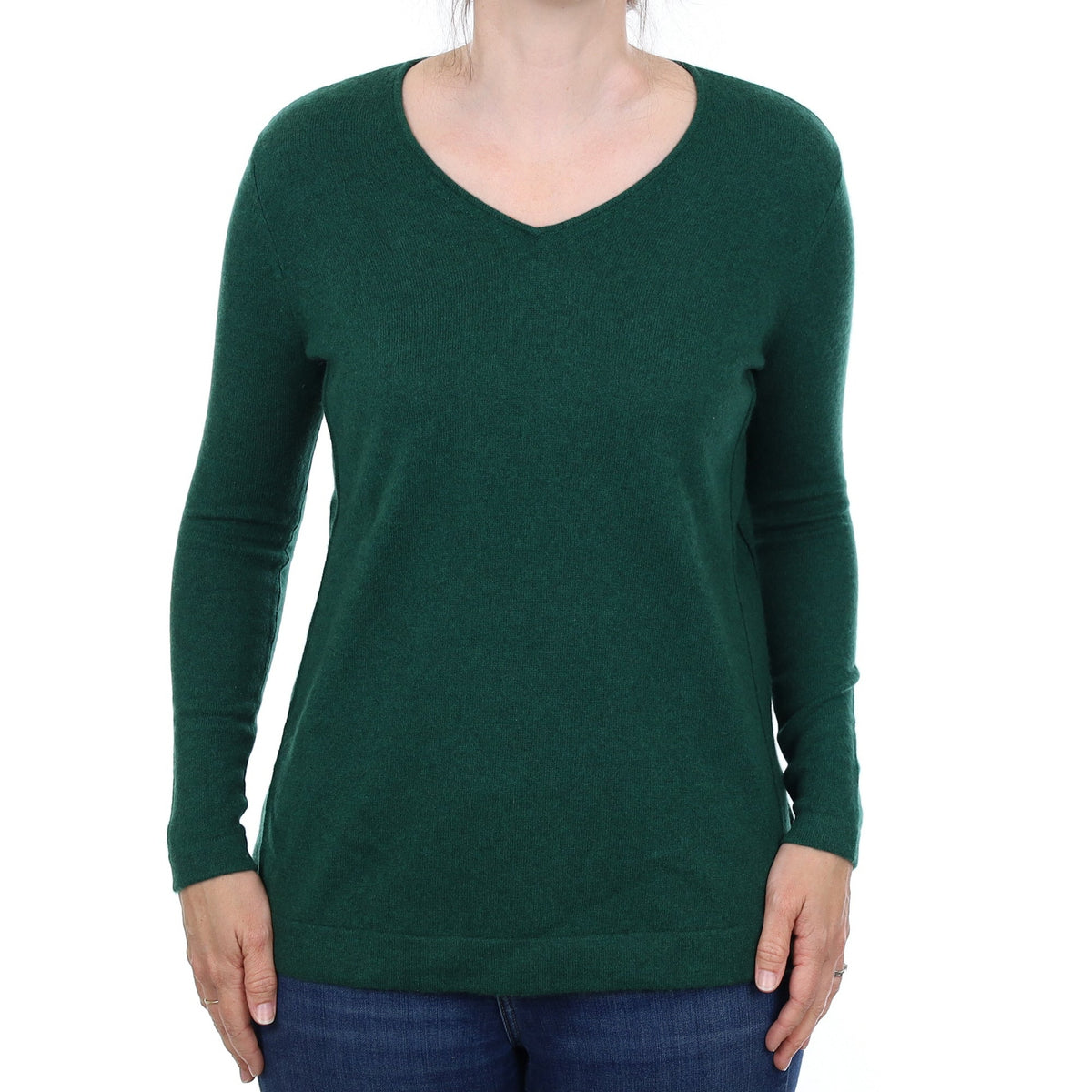 Forest Green Cashmere V Neck Jumper Small